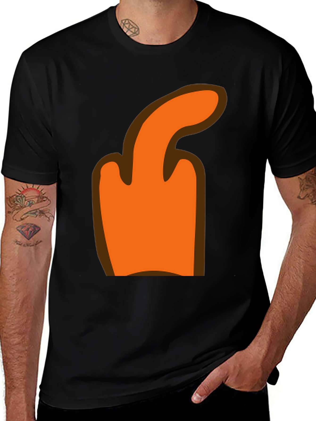 Variant 21 of Orange Cartoon Character Hand Black T-Shirt