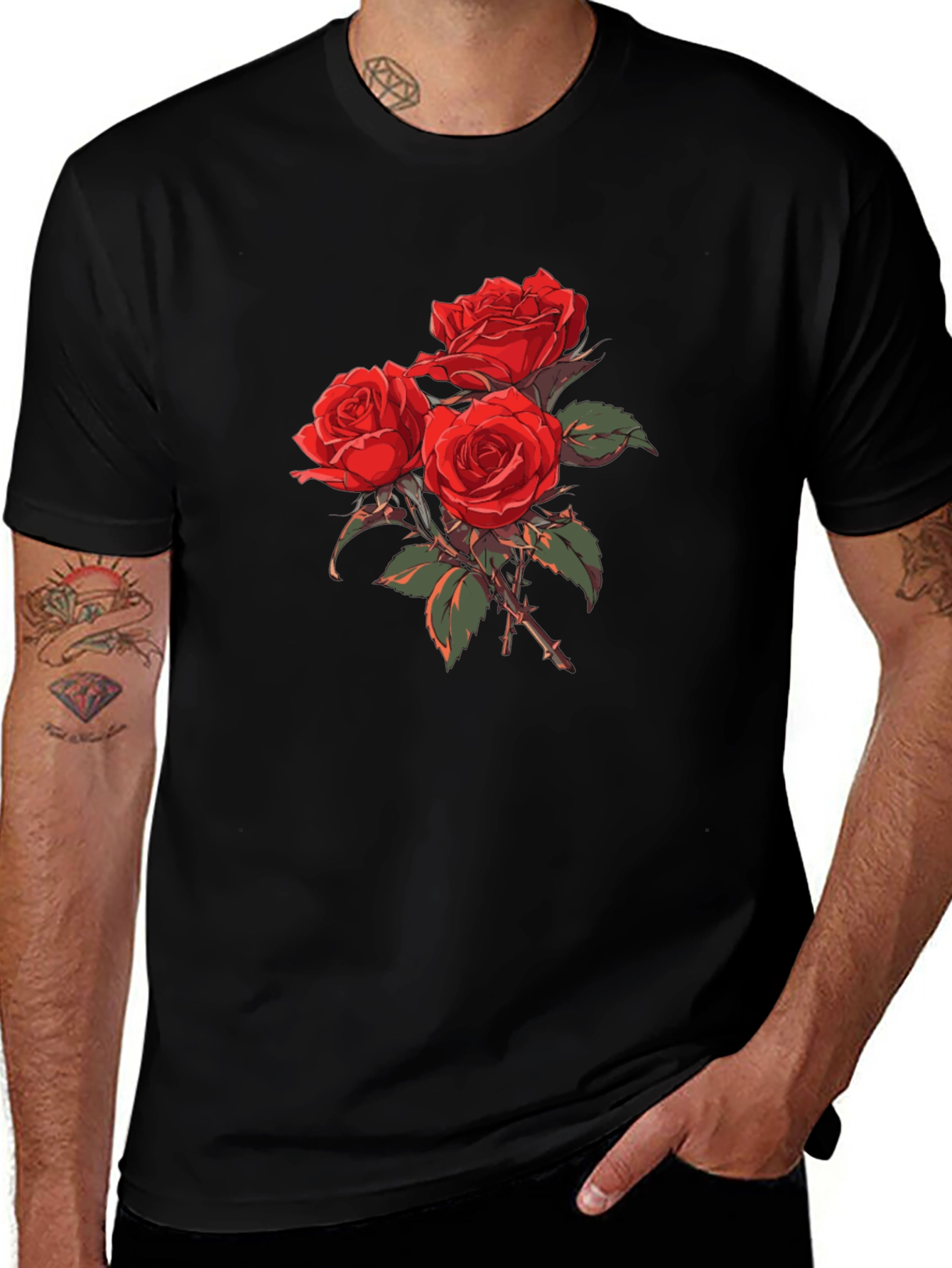 Variant 28 of Rose Bouquet Graphic T-Shirt - Black