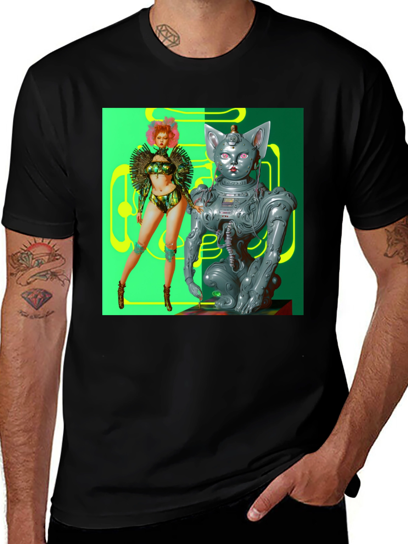 Variant 9 of Cyberpunk T-Shirt: Futuristic Robot & Girl Art