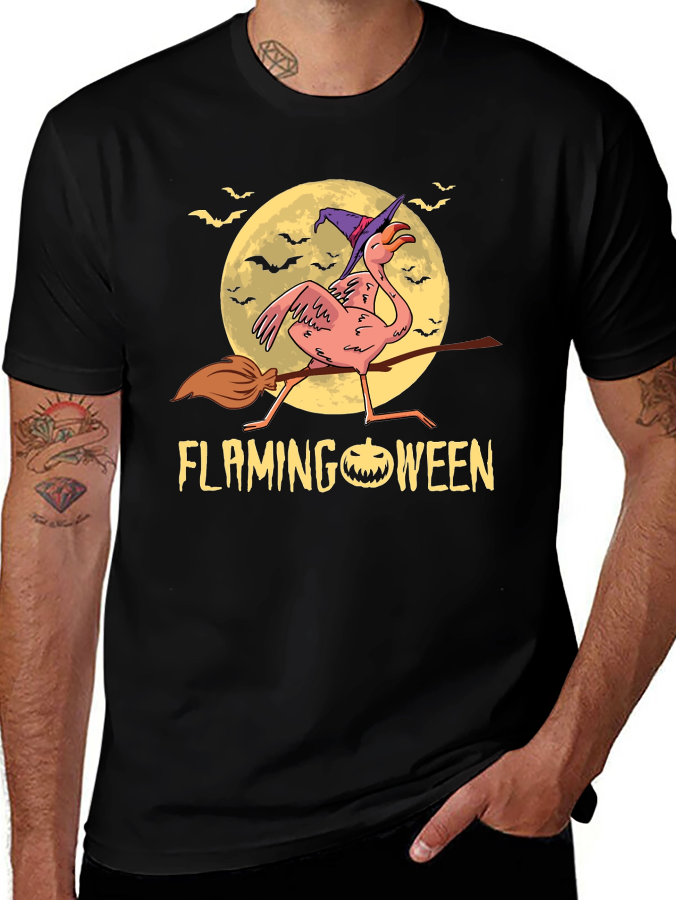Flamingoween T-Shirt: Flamingo Witch Halloween Tee