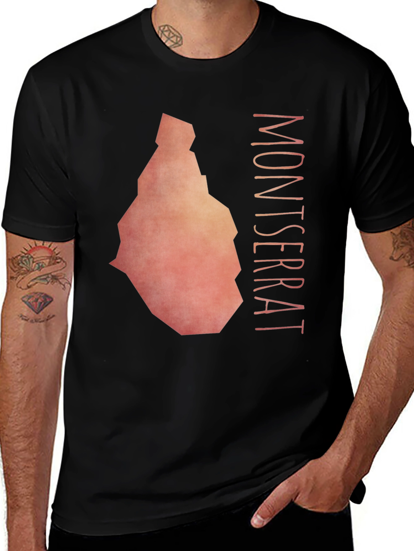 Montserrat Island Map T-Shirt - Black Cotton Tee