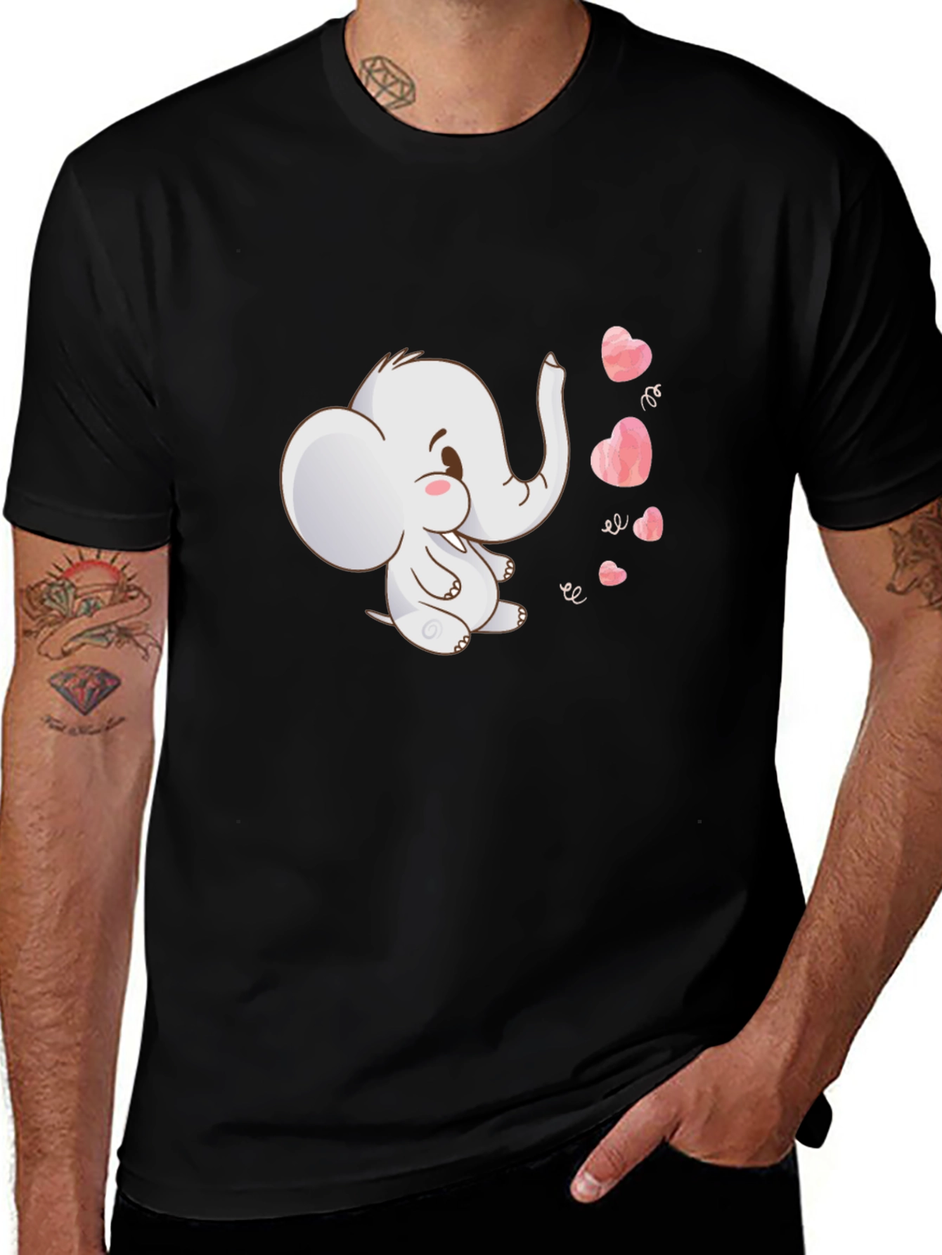 Variant 7 of Cute Elephant Hearts Black T-Shirt