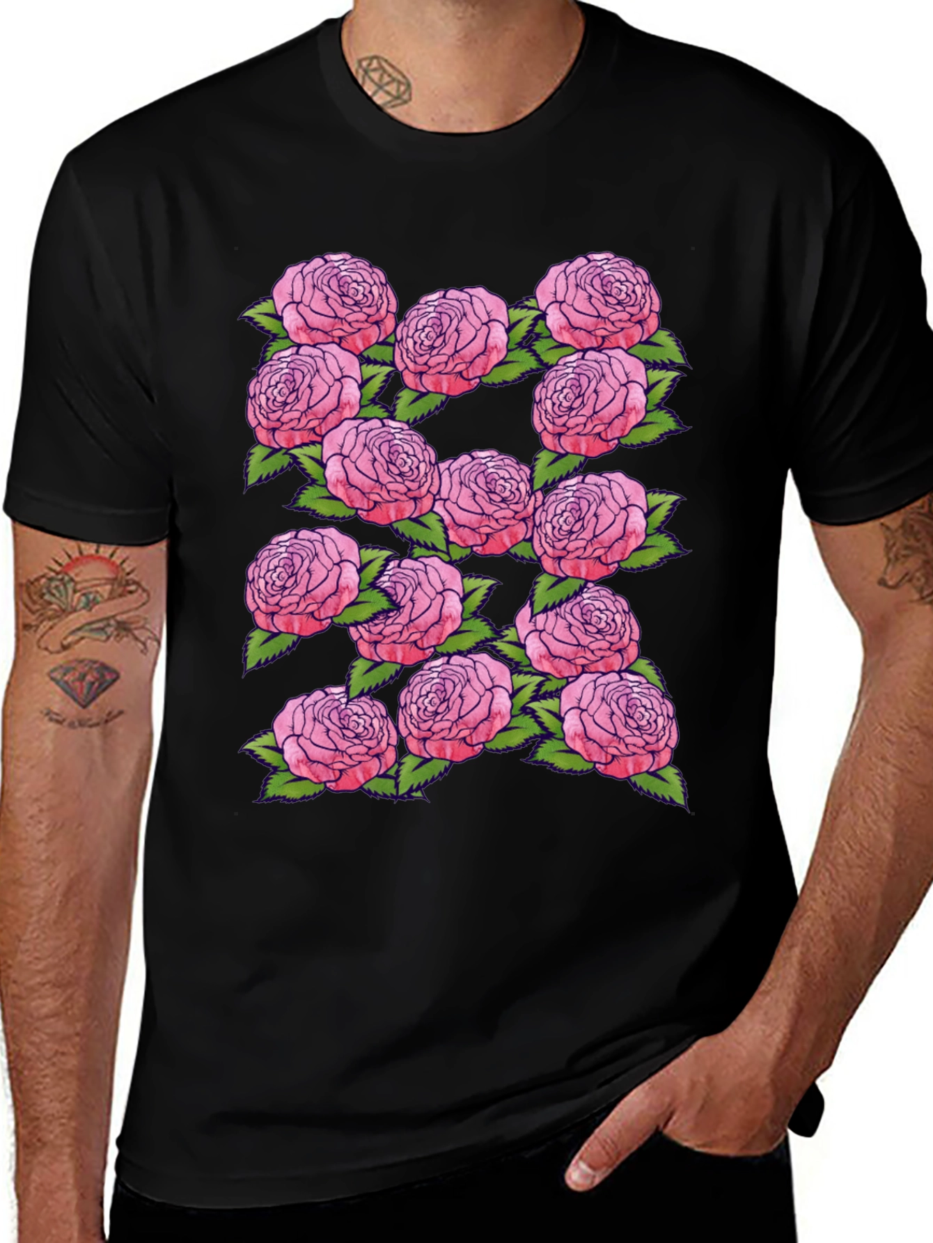 Variant 25 of Floral Print Black T-Shirt