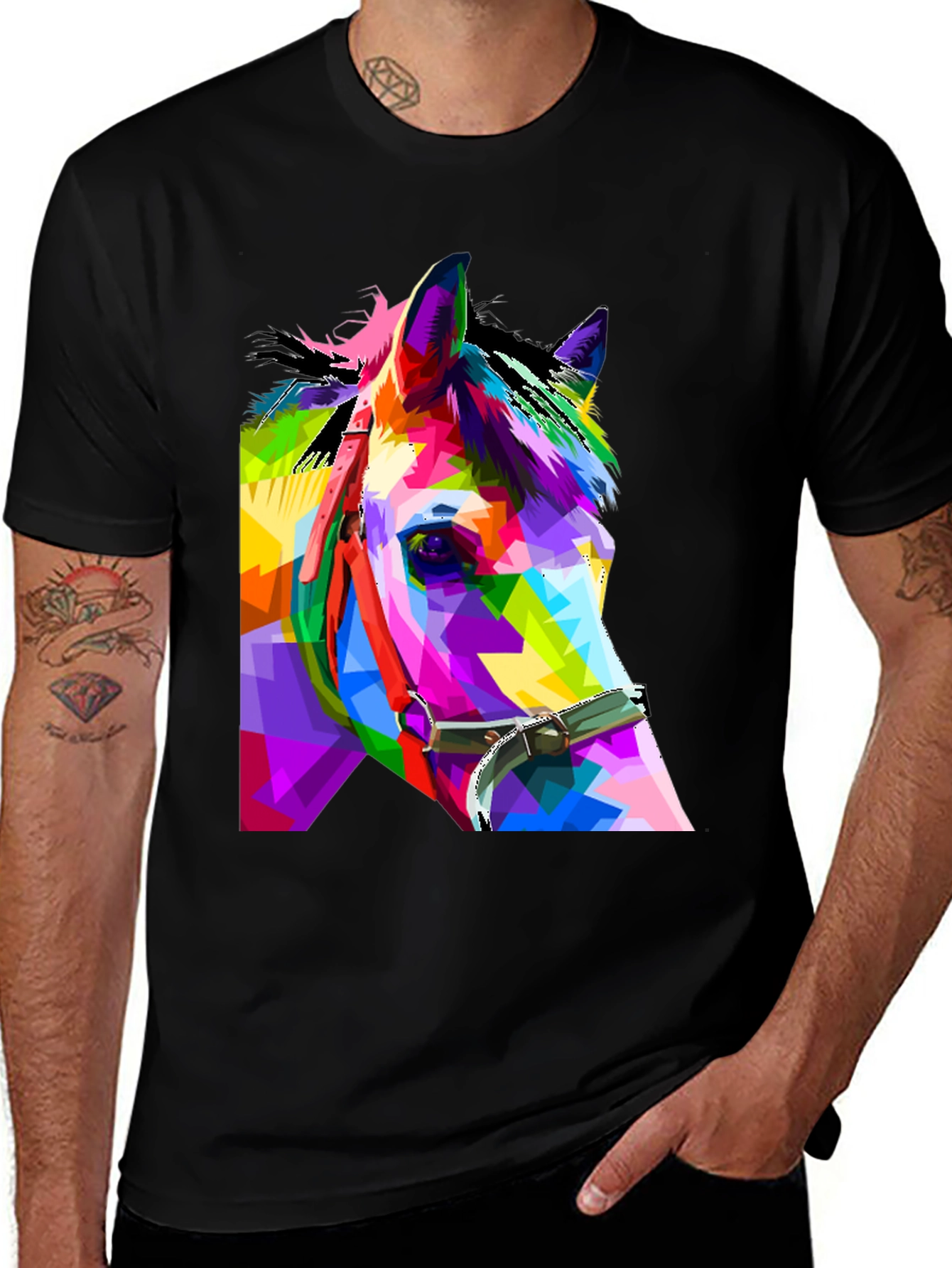 Variant 25 of Geometric Horse Graphic Tee - Black Casual Shirt