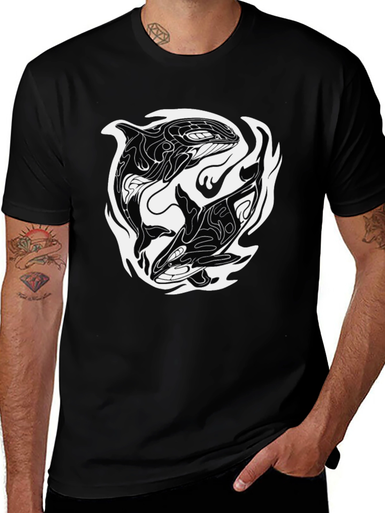 Variant 30 of Orca Duo Black T-Shirt - Killer Whale Graphic Tee