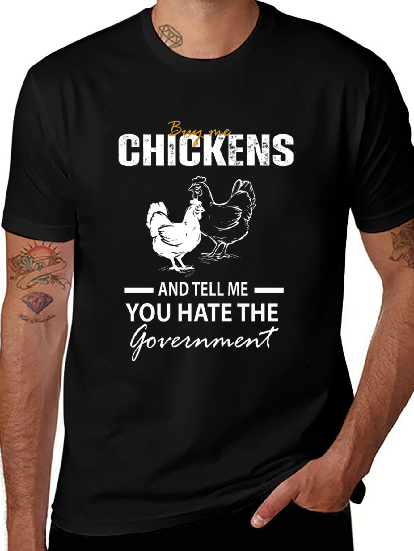 Variant 16 of Funny Chicken & Anti-Government Slogan T-Shirt