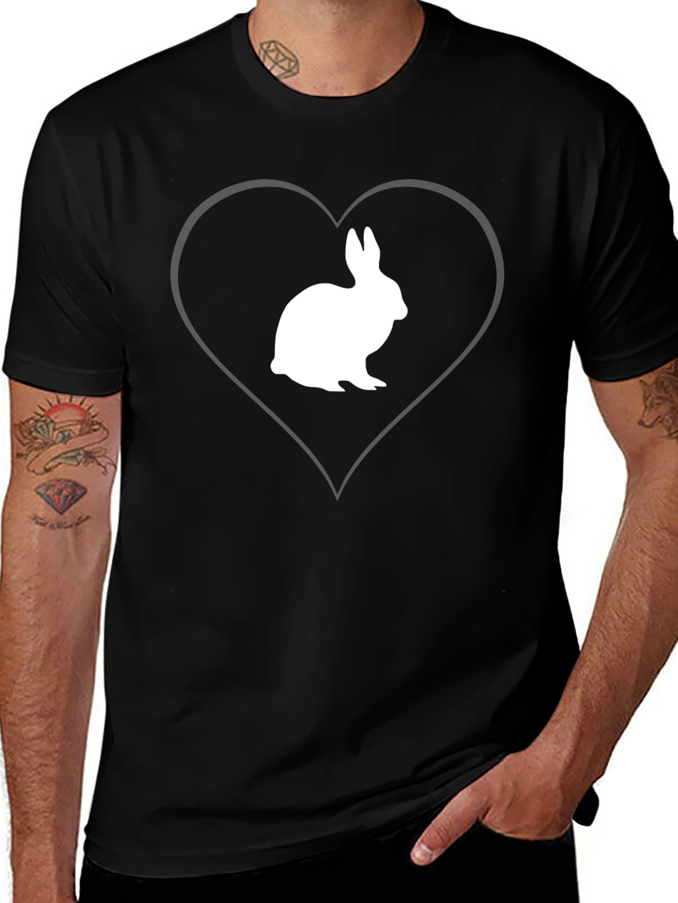 Variant 24 of Rabbit Heart Graphic Tee - Men's Black T-Shirt