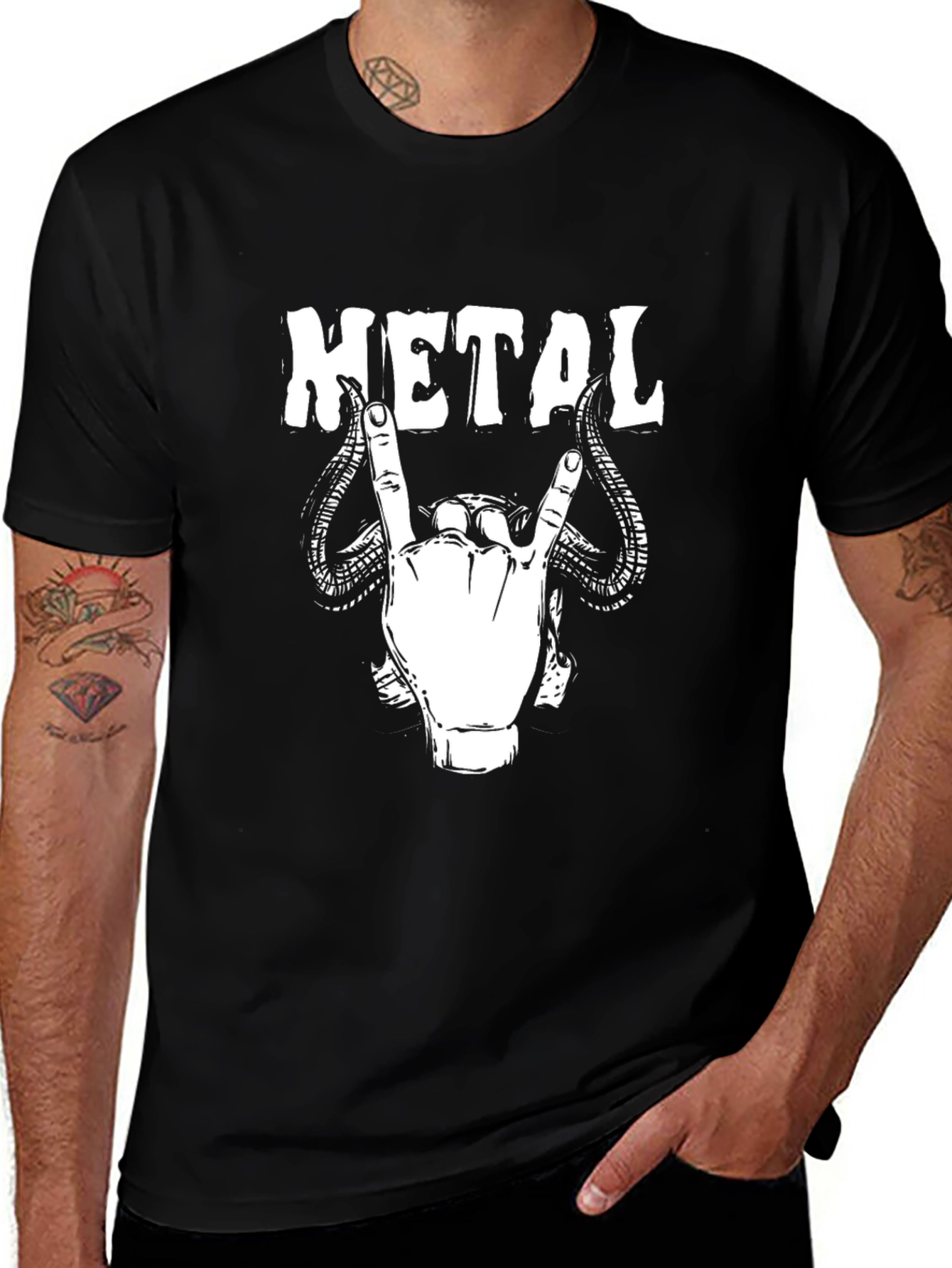 Variant 13 of Black Metal Graphic T-Shirt - Devil Horns Rock On