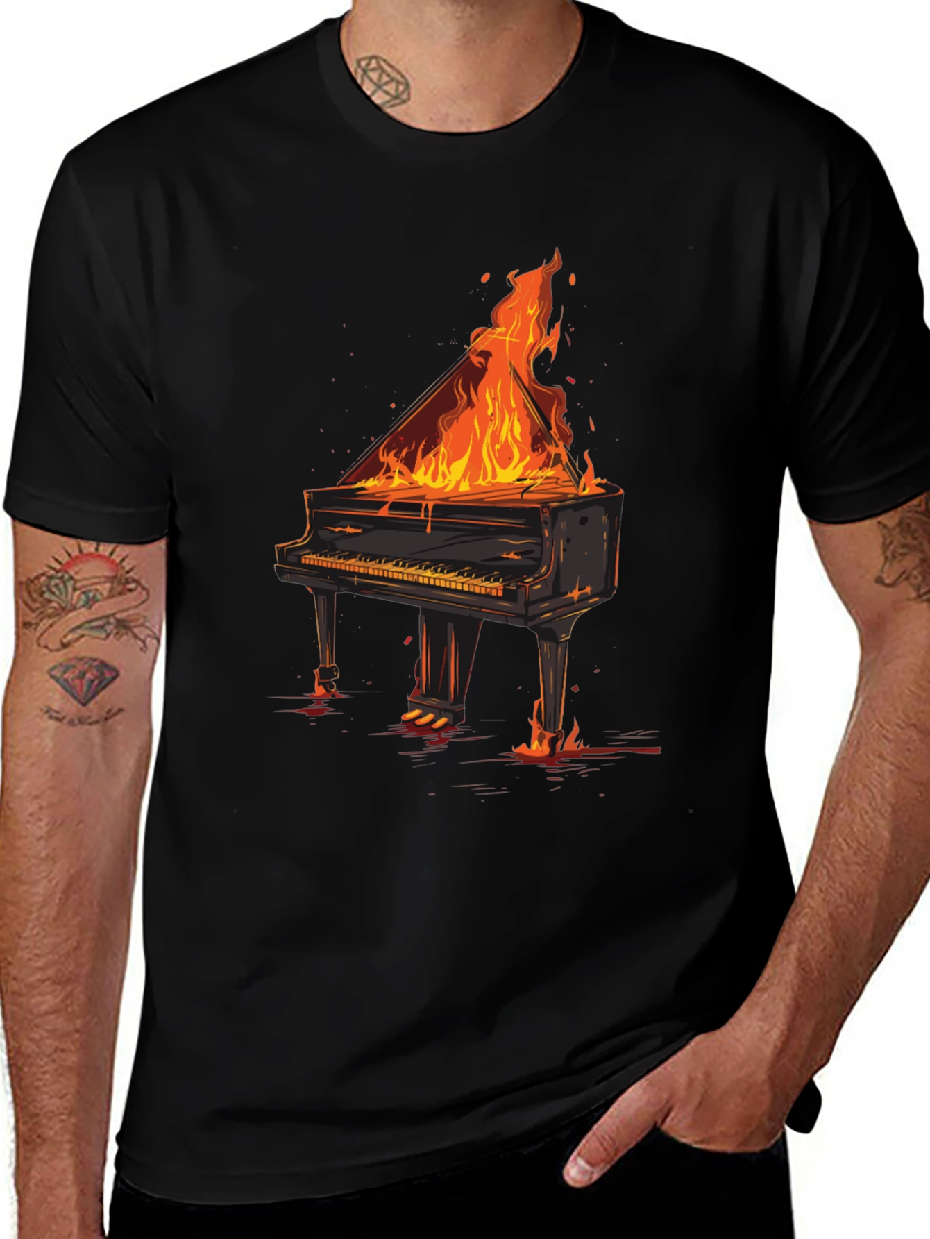 Variant 26 of Burning Piano Graphic Tee - Cool Music Lover Shirt