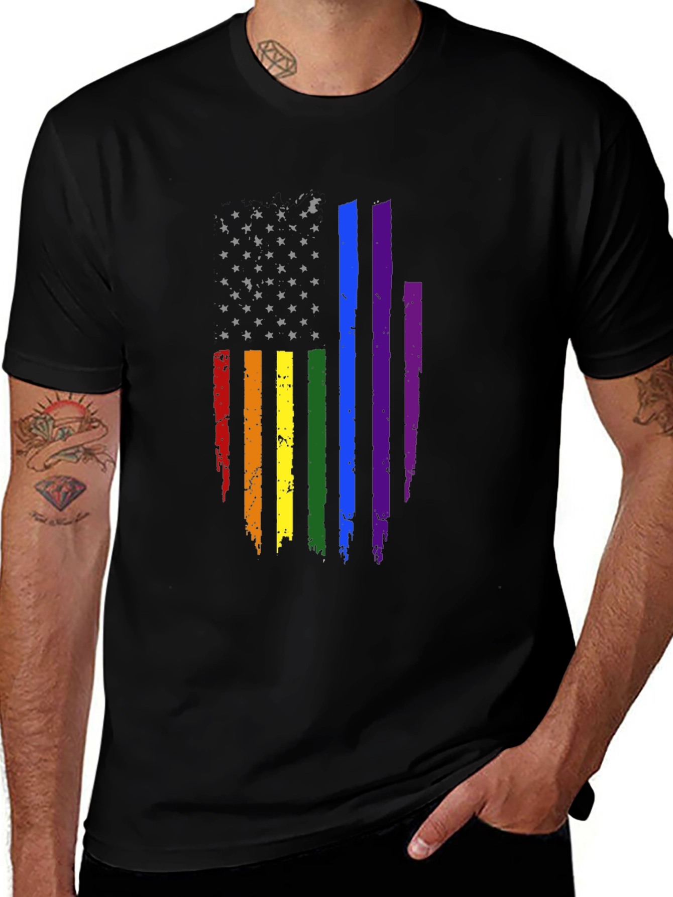 Variant 6 of Pride Flag Distressed Tee - Black