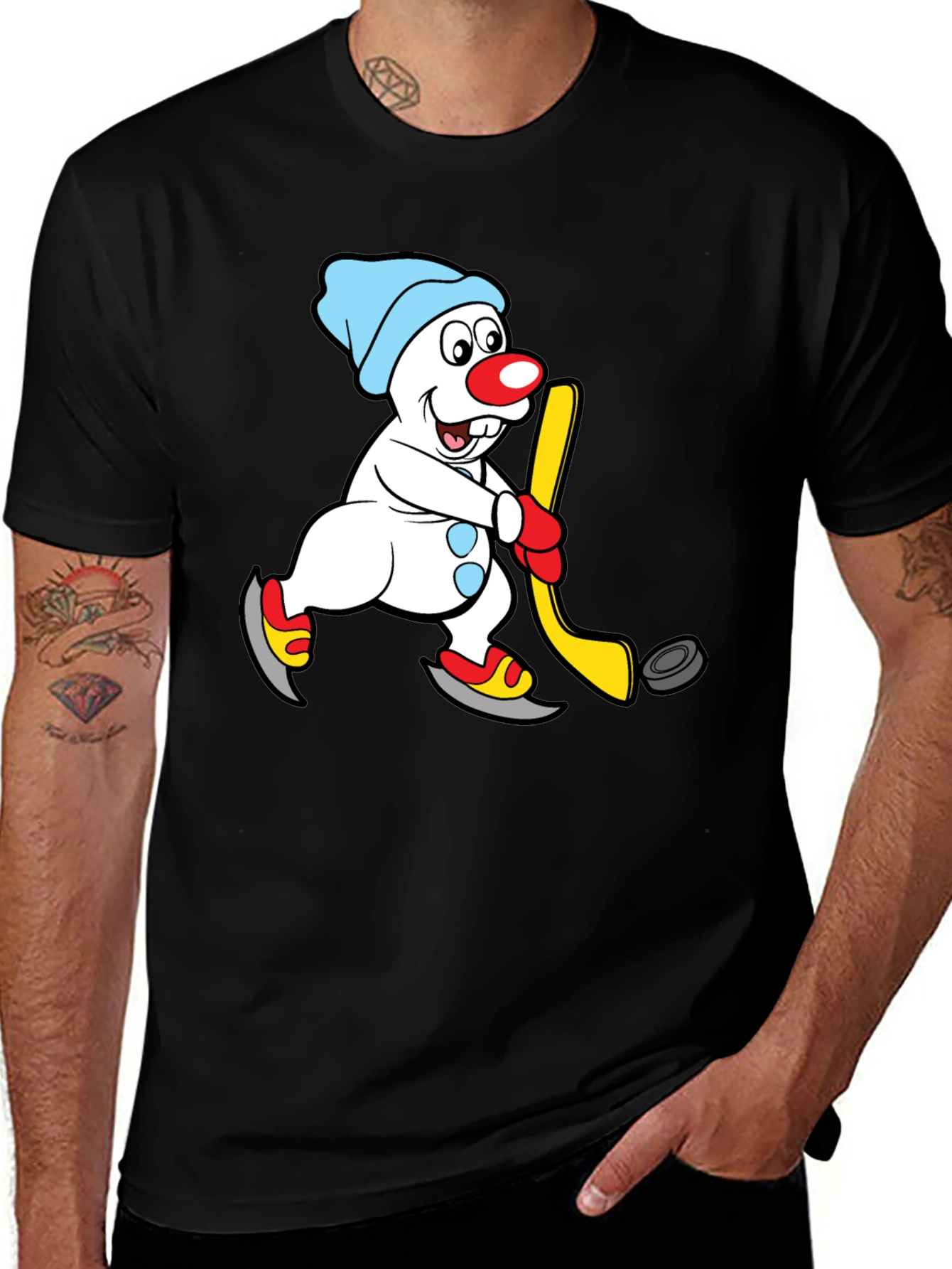 Variant 4 of Snowman Hockey Player Graphic Tee