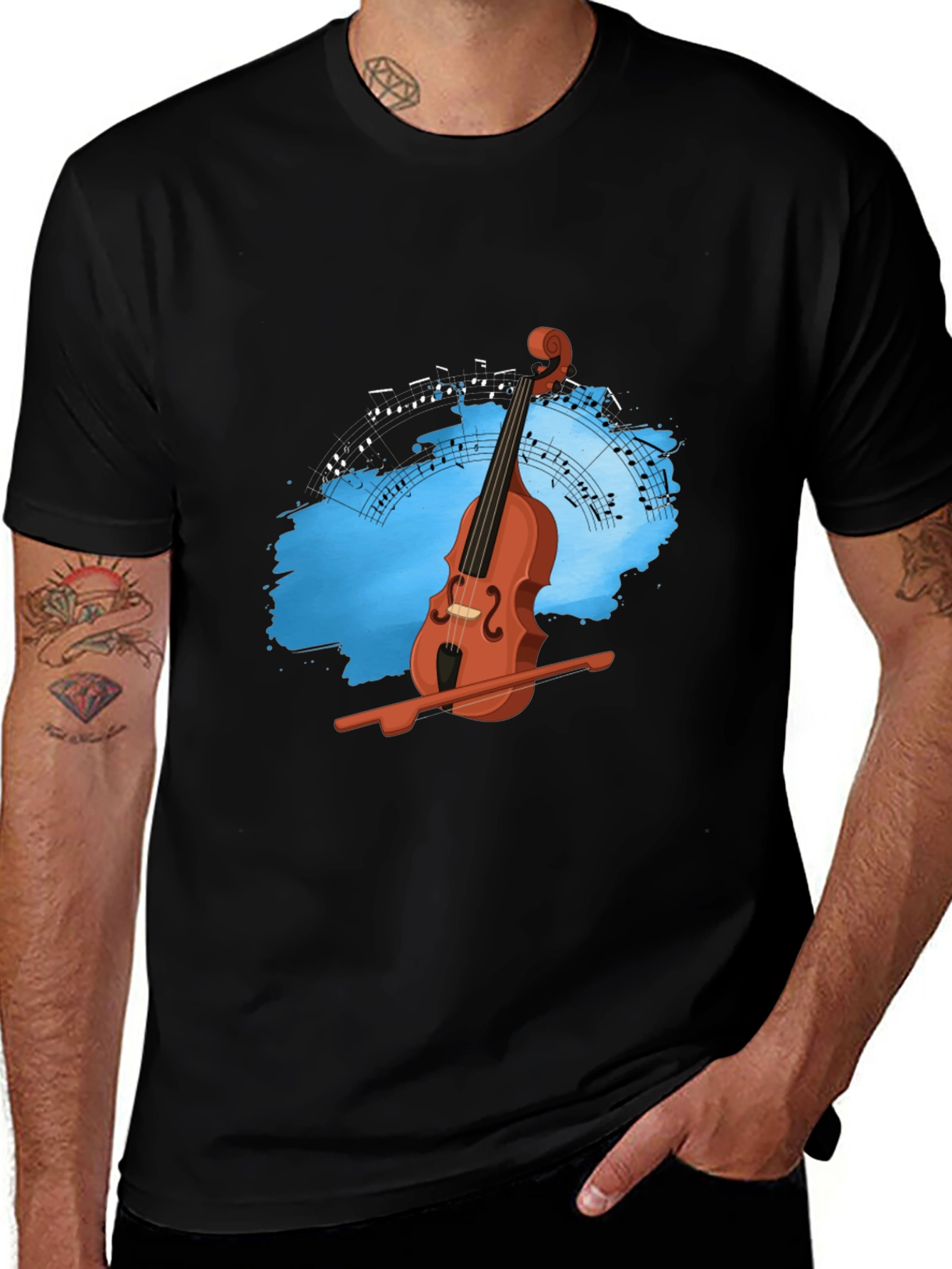 Variant 26 of Musical T-Shirt: Violin and Notes Design