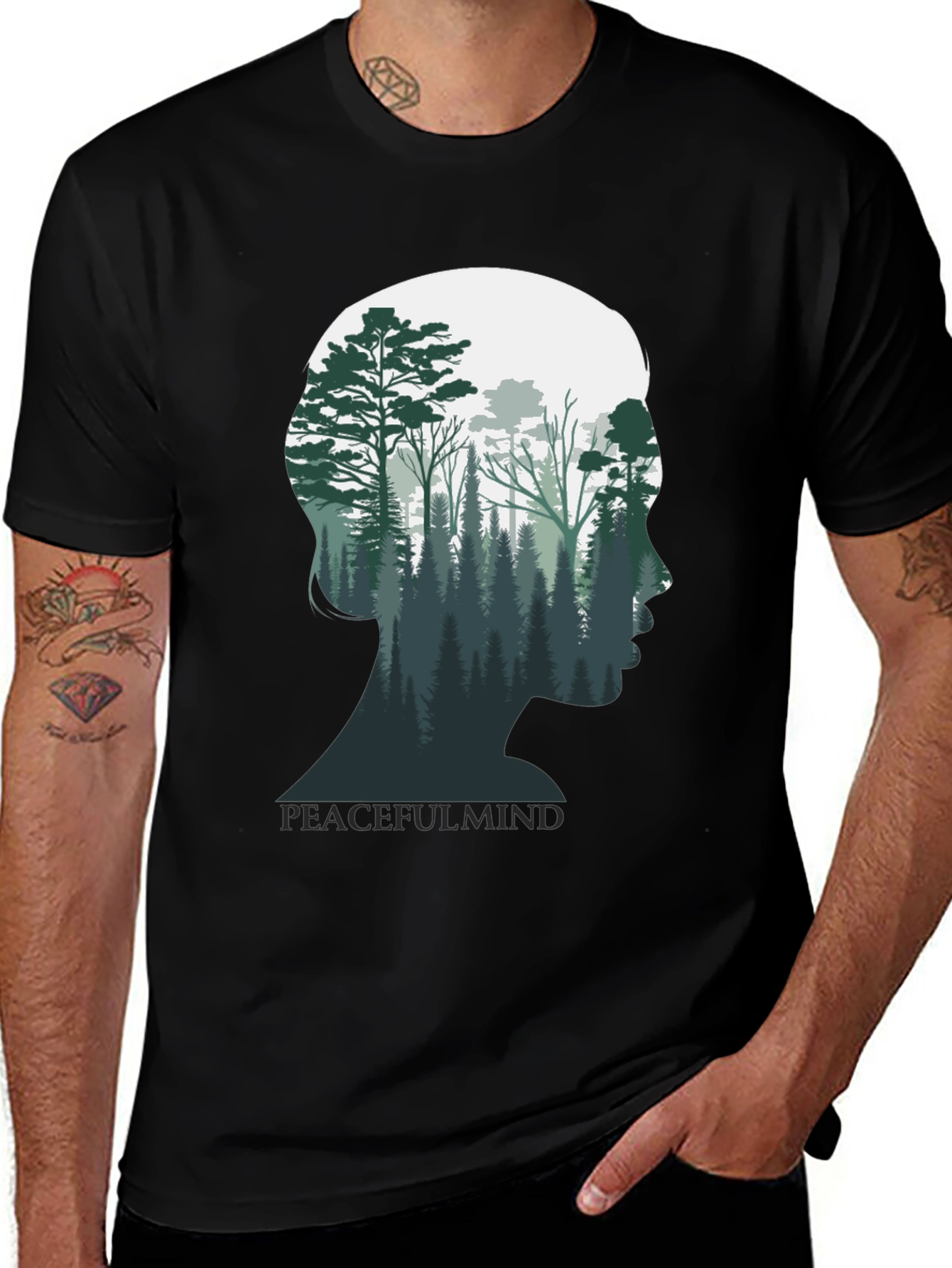 Peaceful Mind Graphic Tee - Forest Silhouette Shirt