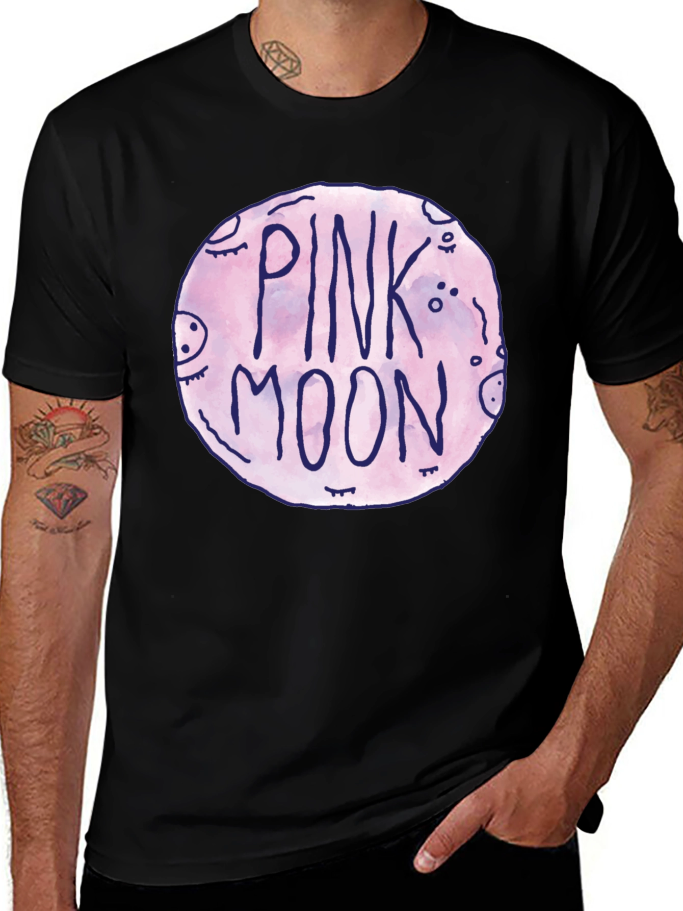 Variant 16 of Pink Moon Graphic Tee - Unisex Black T-Shirt