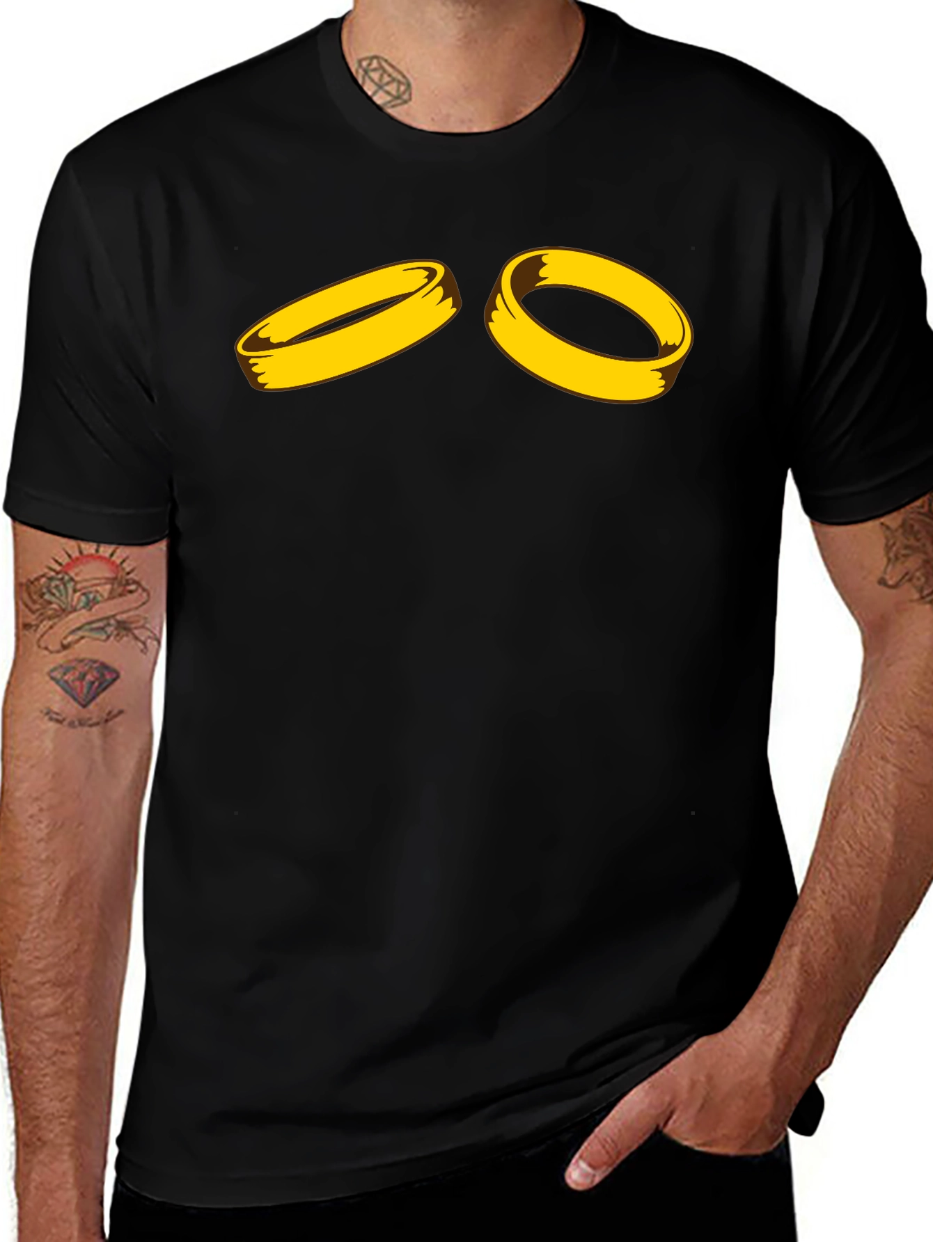 Variant 19 of Golden Ring Graphic Black T-Shirt