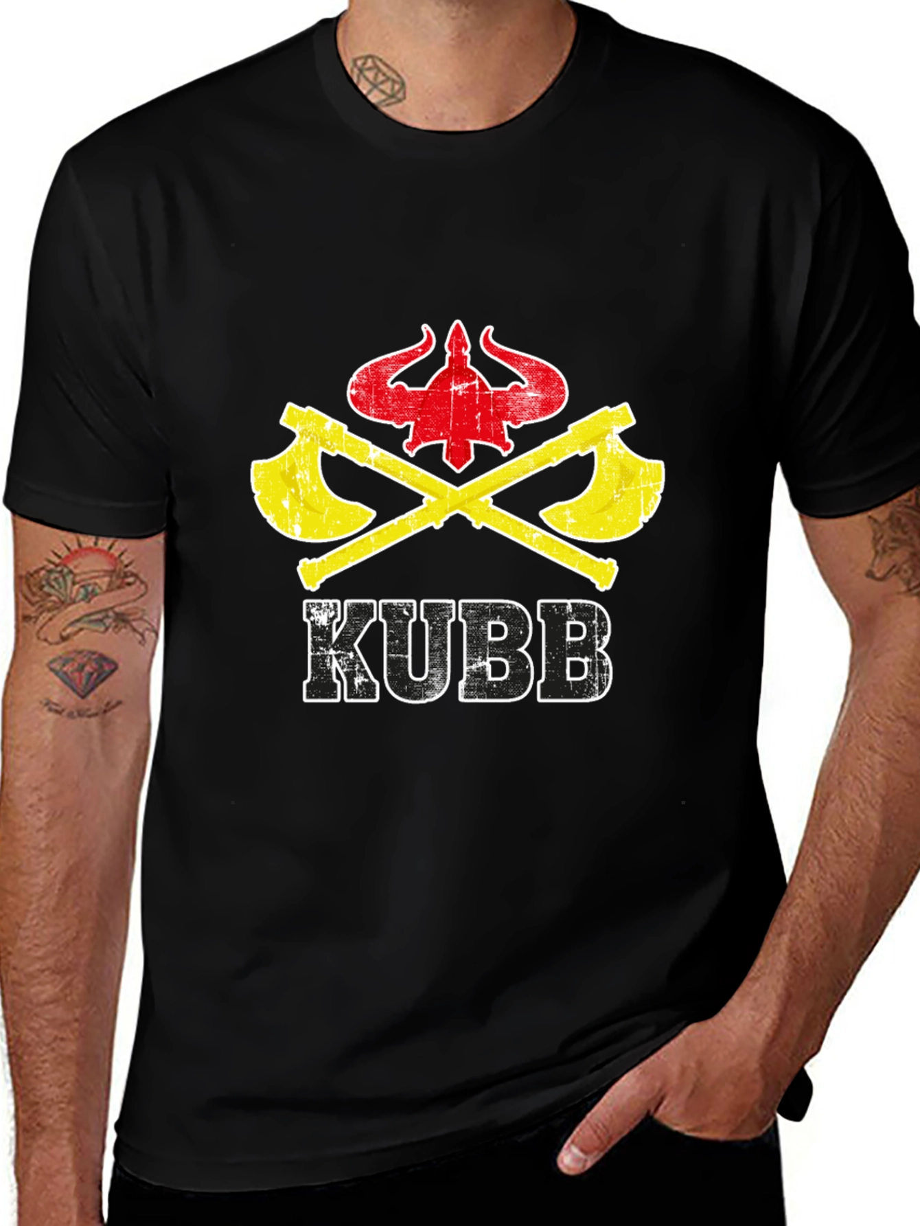 Kubb T-Shirt, Crossed Axes, Distressed Print