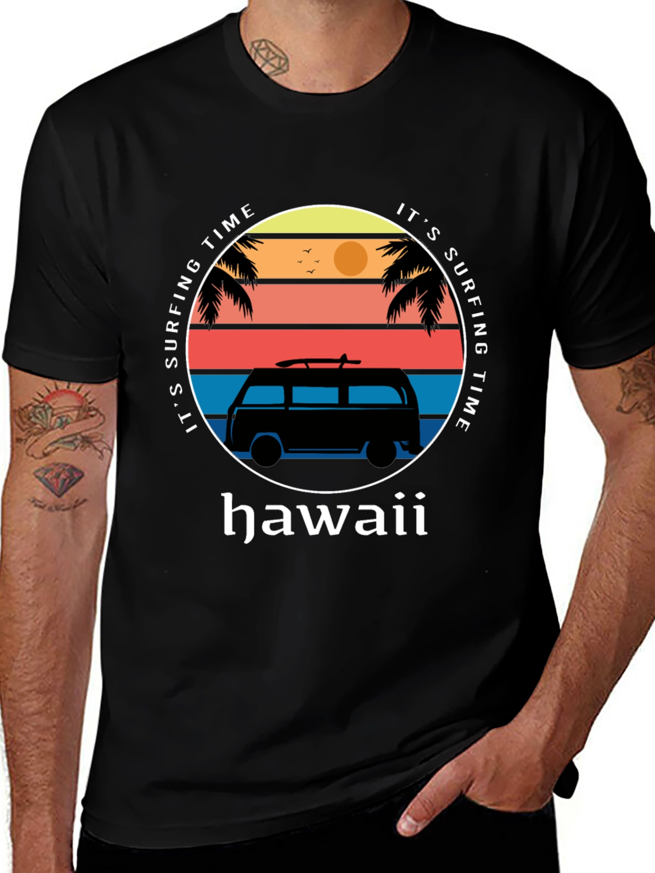 Variant 10 of Hawaii Surfing Time Graphic Tee - Retro Surf Van