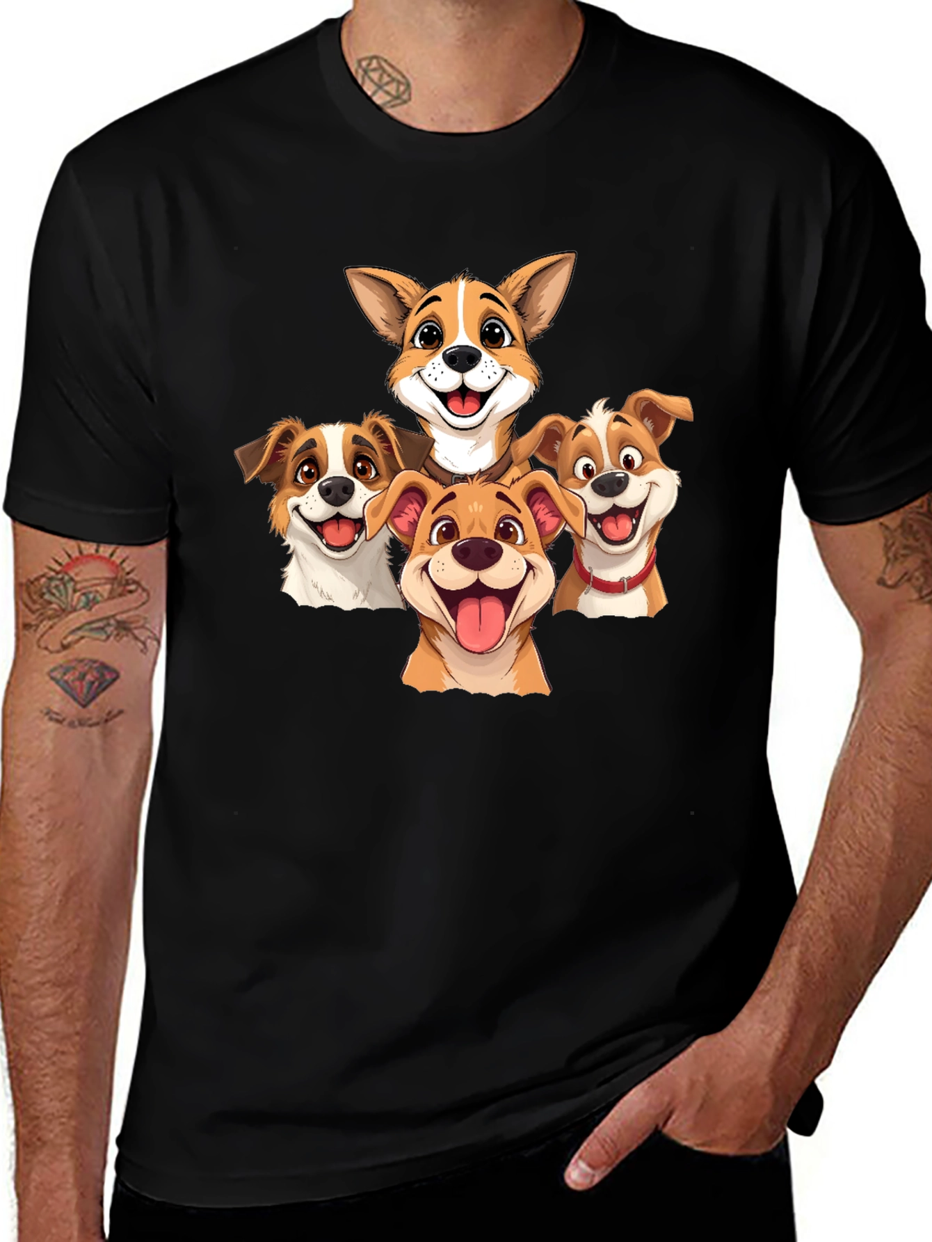 Variant 14 of Cartoon Dog Pack T-Shirt - Black