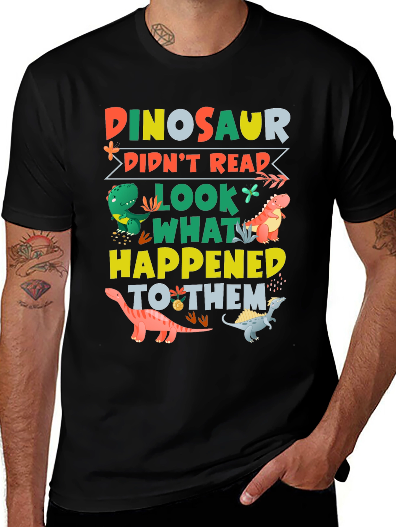 Variant 9 of Dinosaur Didn't Read T-Shirt Funny Graphic Tee