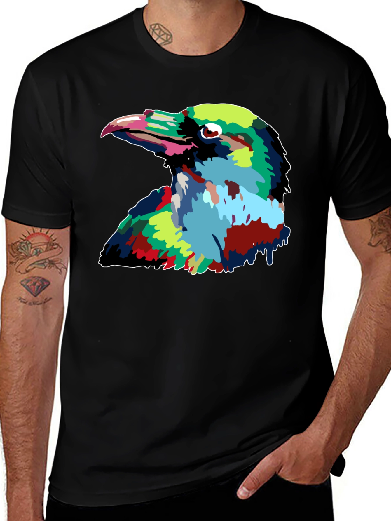 Variant 10 of Abstract Raven Graphic Print Men's Black T-Shirt