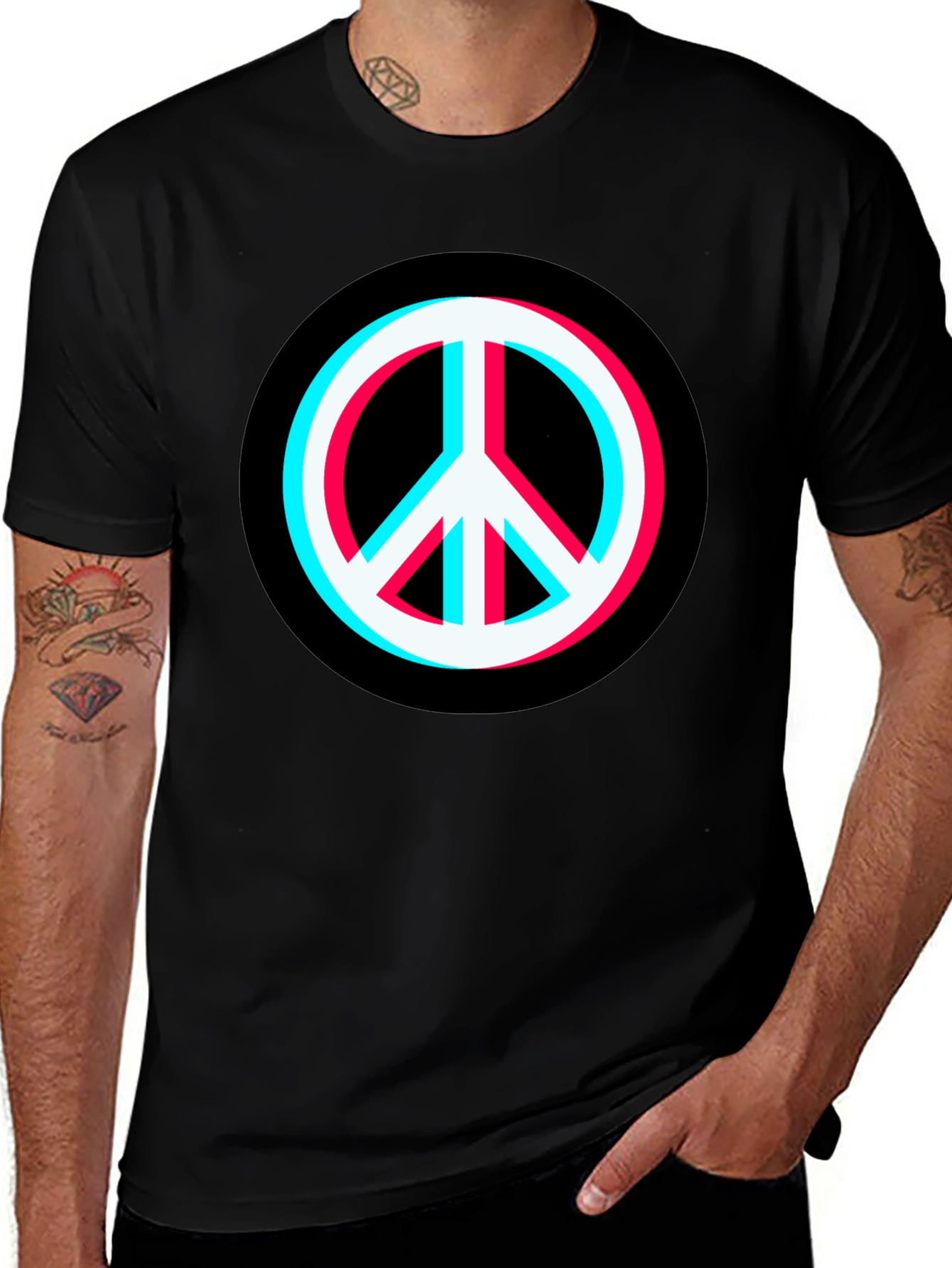 Variant 20 of Retro Peace Sign Graphic Tee - Black