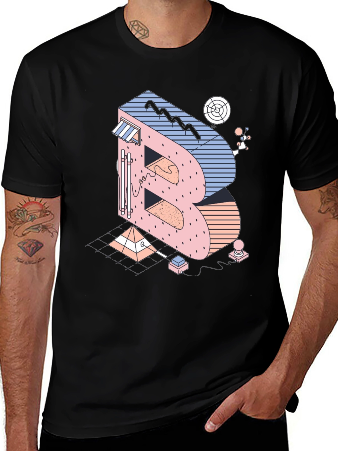 Variant 28 of Abstract Letter B Graphic Print Black T-Shirt