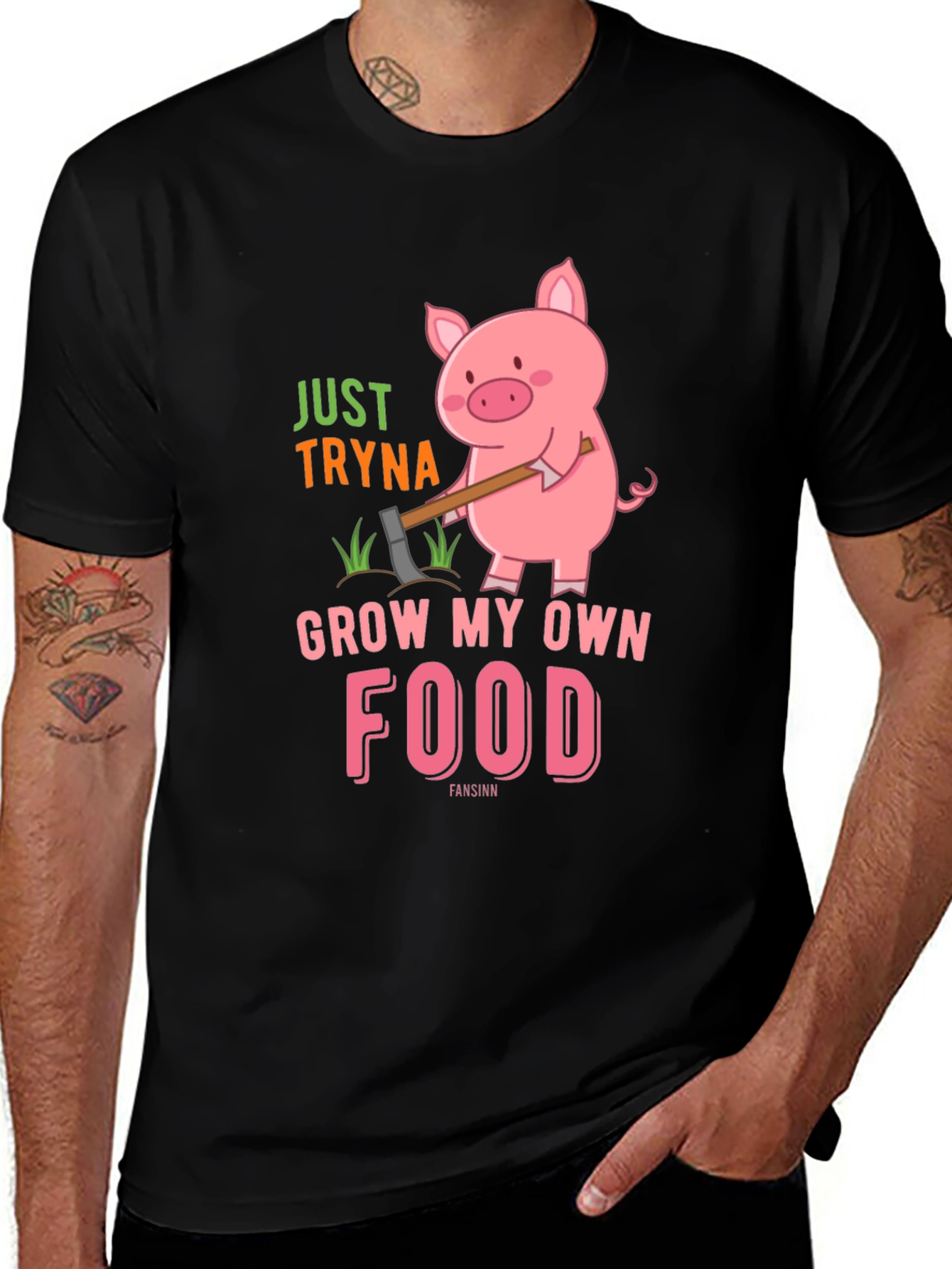 Variant 18 of Funny Pig Grow My Own Food Graphic T-Shirt