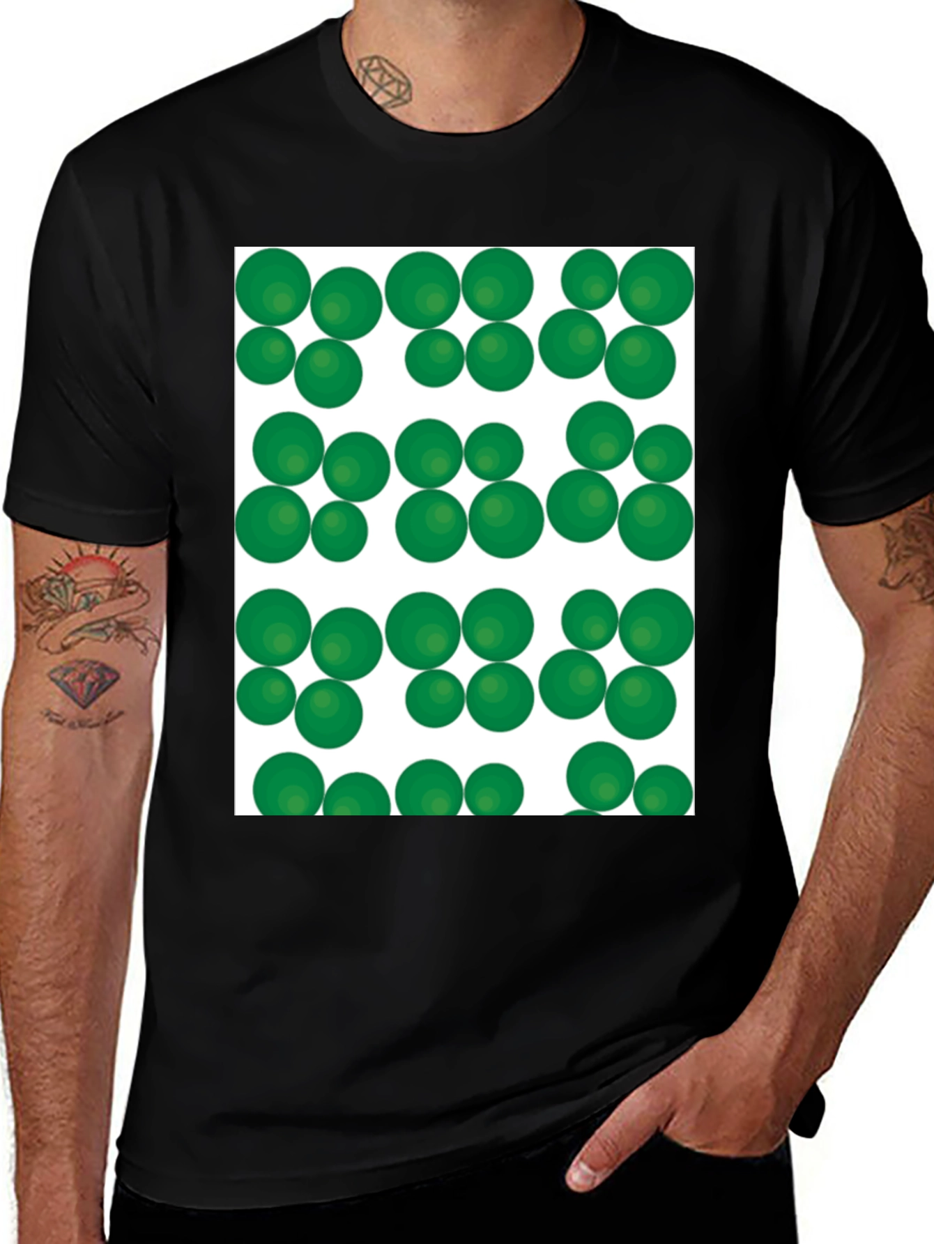 Variant 23 of Green Spheres Pattern Black T-Shirt