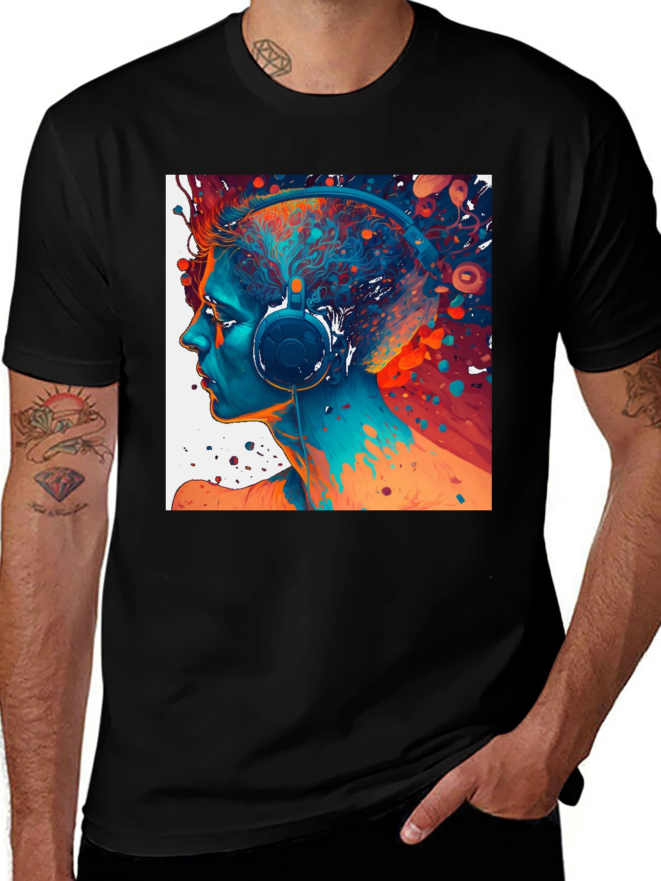 Variant 27 of Abstract Headphone Art Graphic Tee - Black