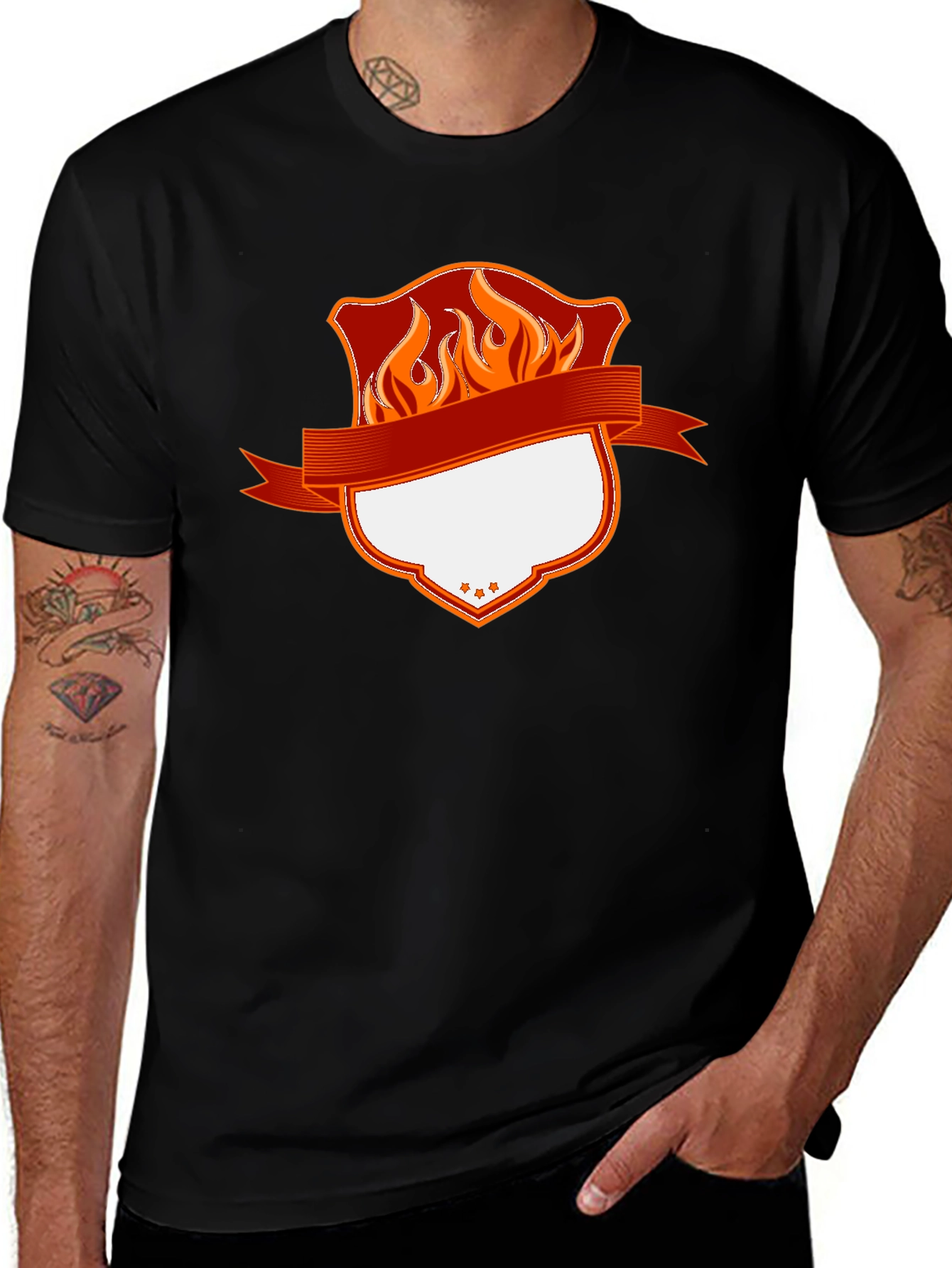 Fiery Shield Graphic Tee - Custom Design Ready