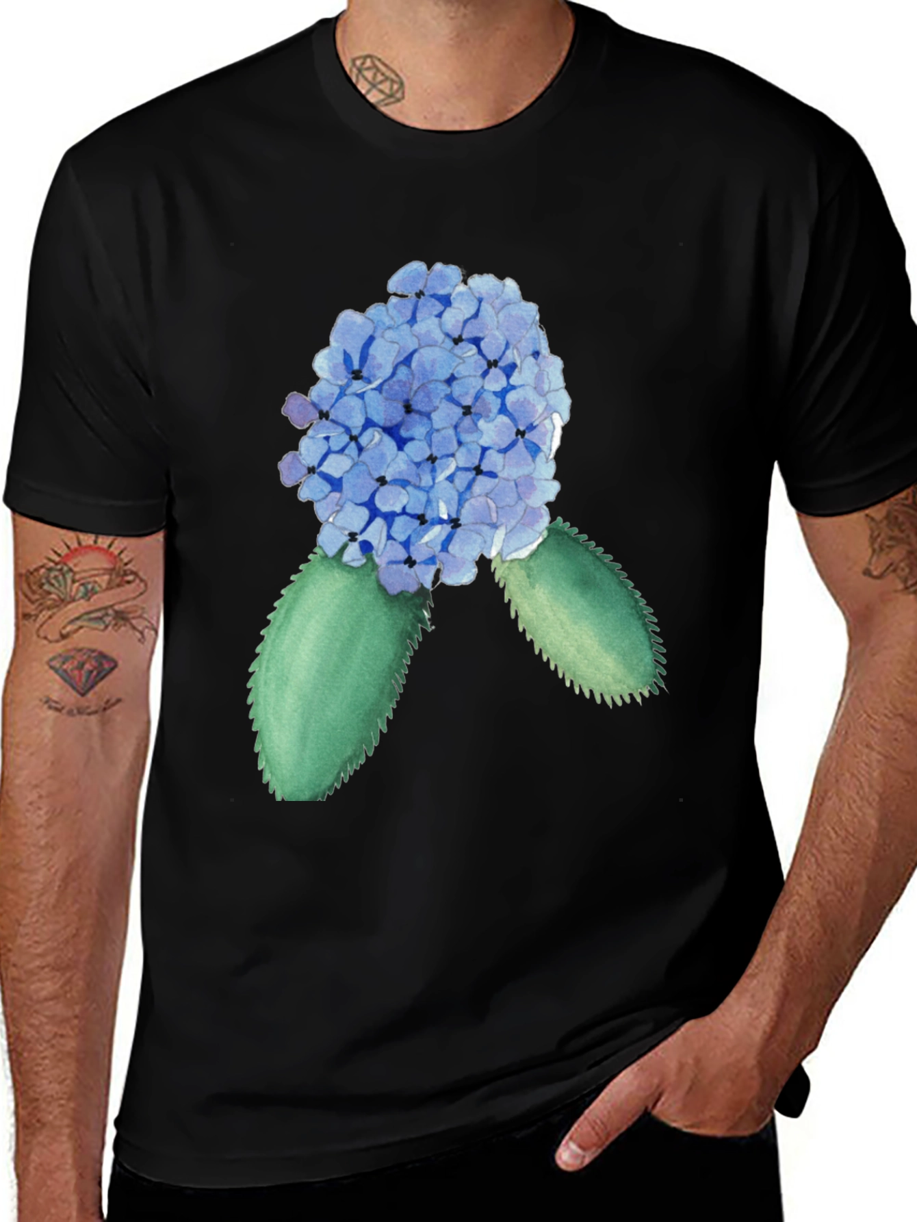 Variant 20 of Hydrangea Watercolor Black T-Shirt