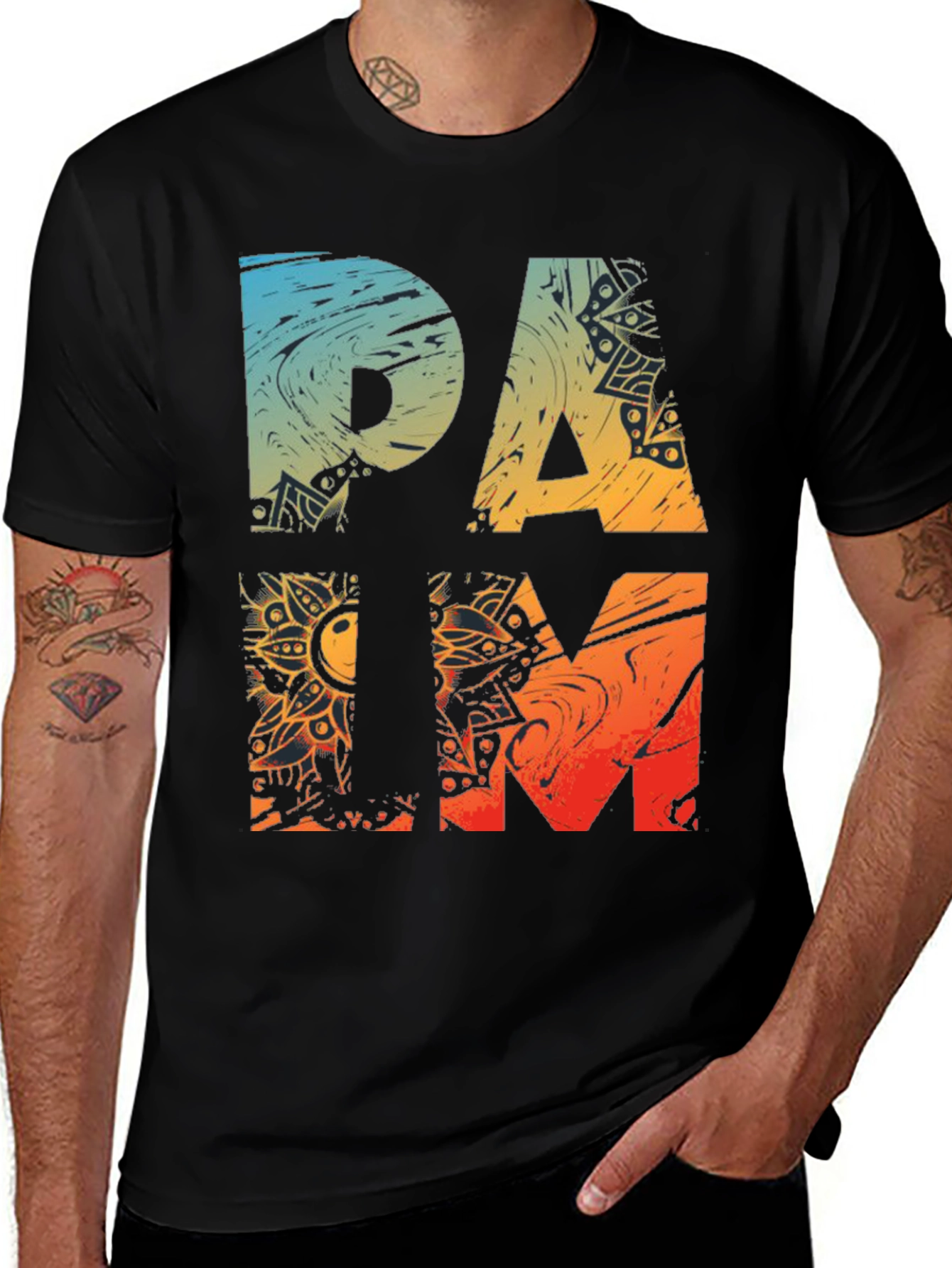 Variant 27 of Palm Graphic Tee - Cool Men's Black T-Shirt