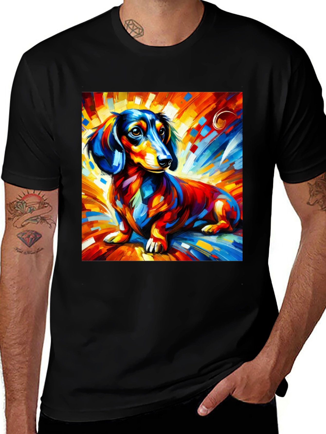 Variant 27 of Abstract Dachshund Print Black T-Shirt