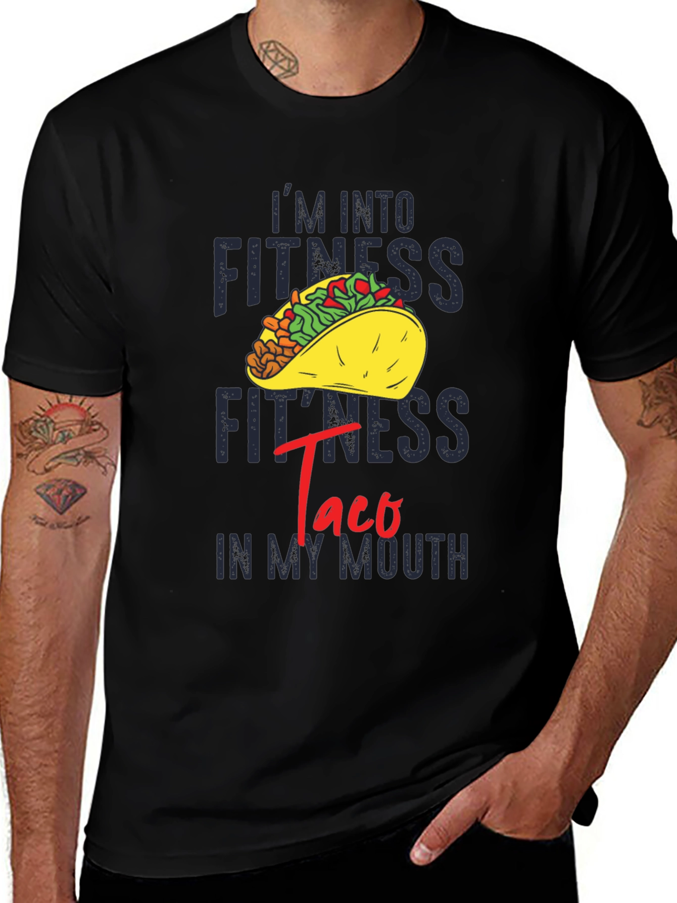 Variant 22 of Fitness Taco Graphic Tee - Black Short Sleeve T-Shirt