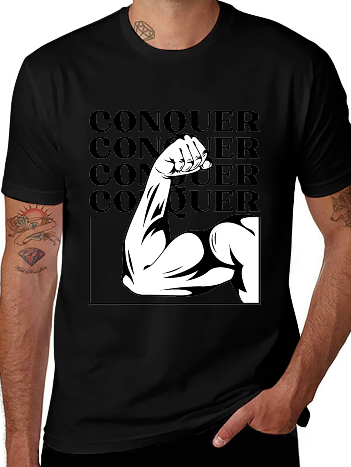 Variant 29 of Conquer Graphic Tee - Black Cotton T-Shirt