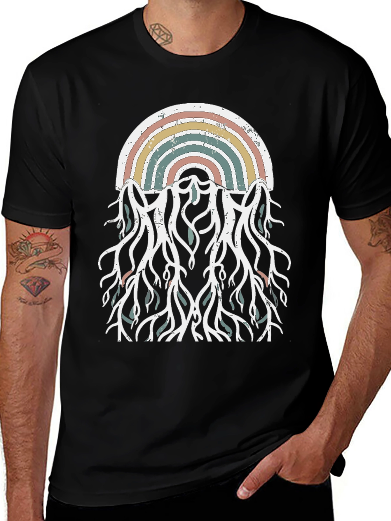 Variant 6 of Retro Rainbow Roots Graphic Tee - Black