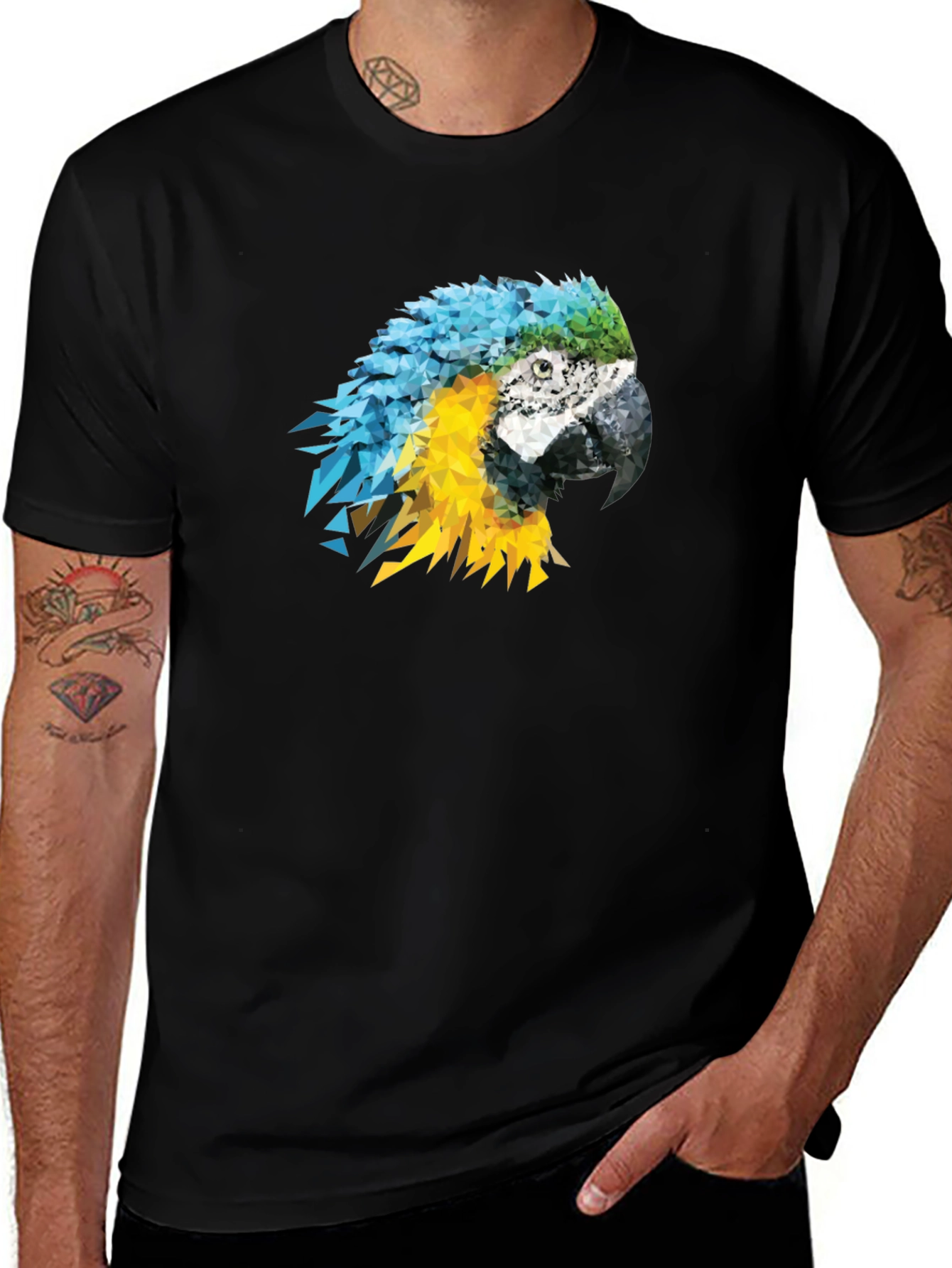 Variant 21 of Geometric Parrot Graphic Tee - Men's Black T-Shirt