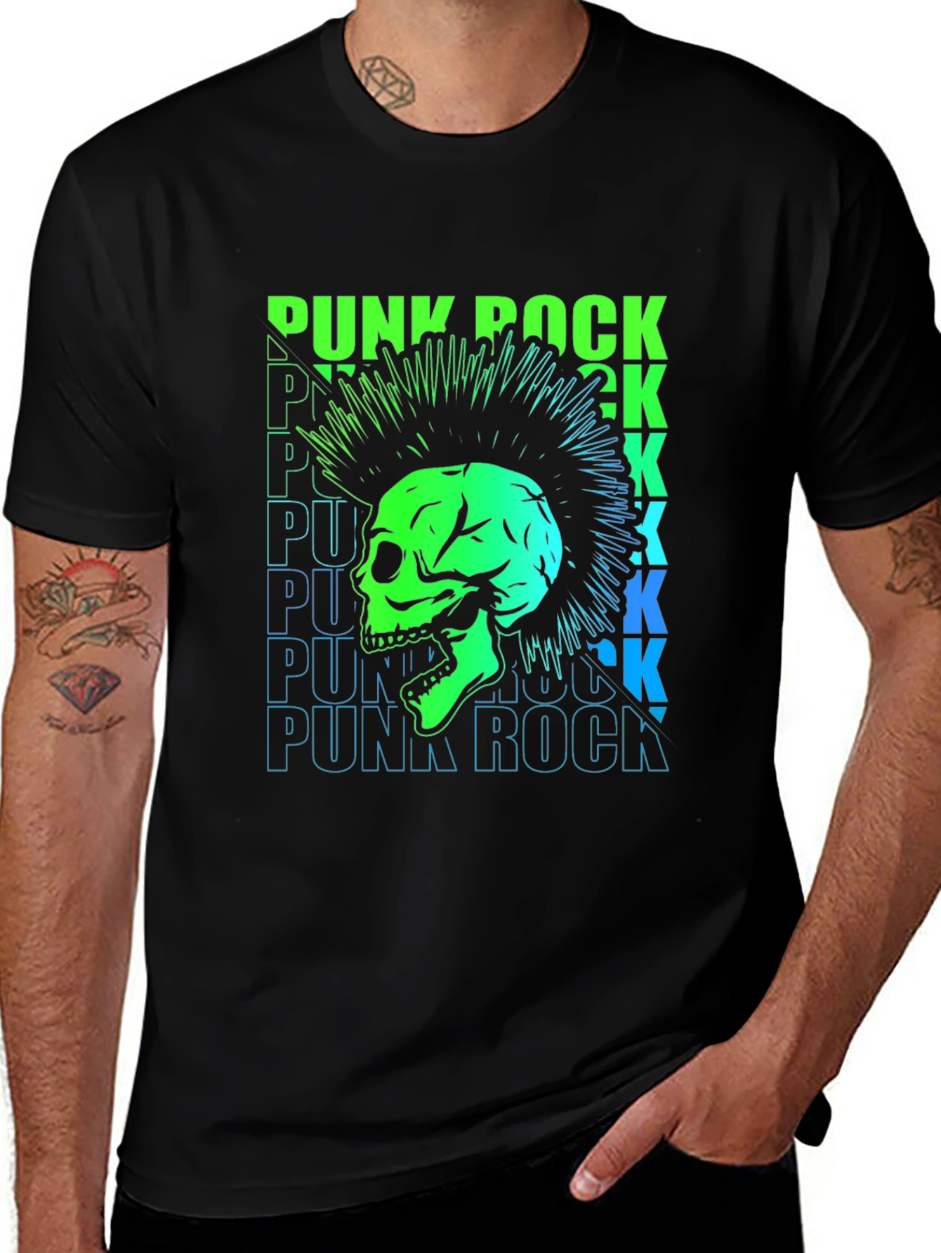 Variant 10 of Punk Rock Skull Graphic Tee - Black