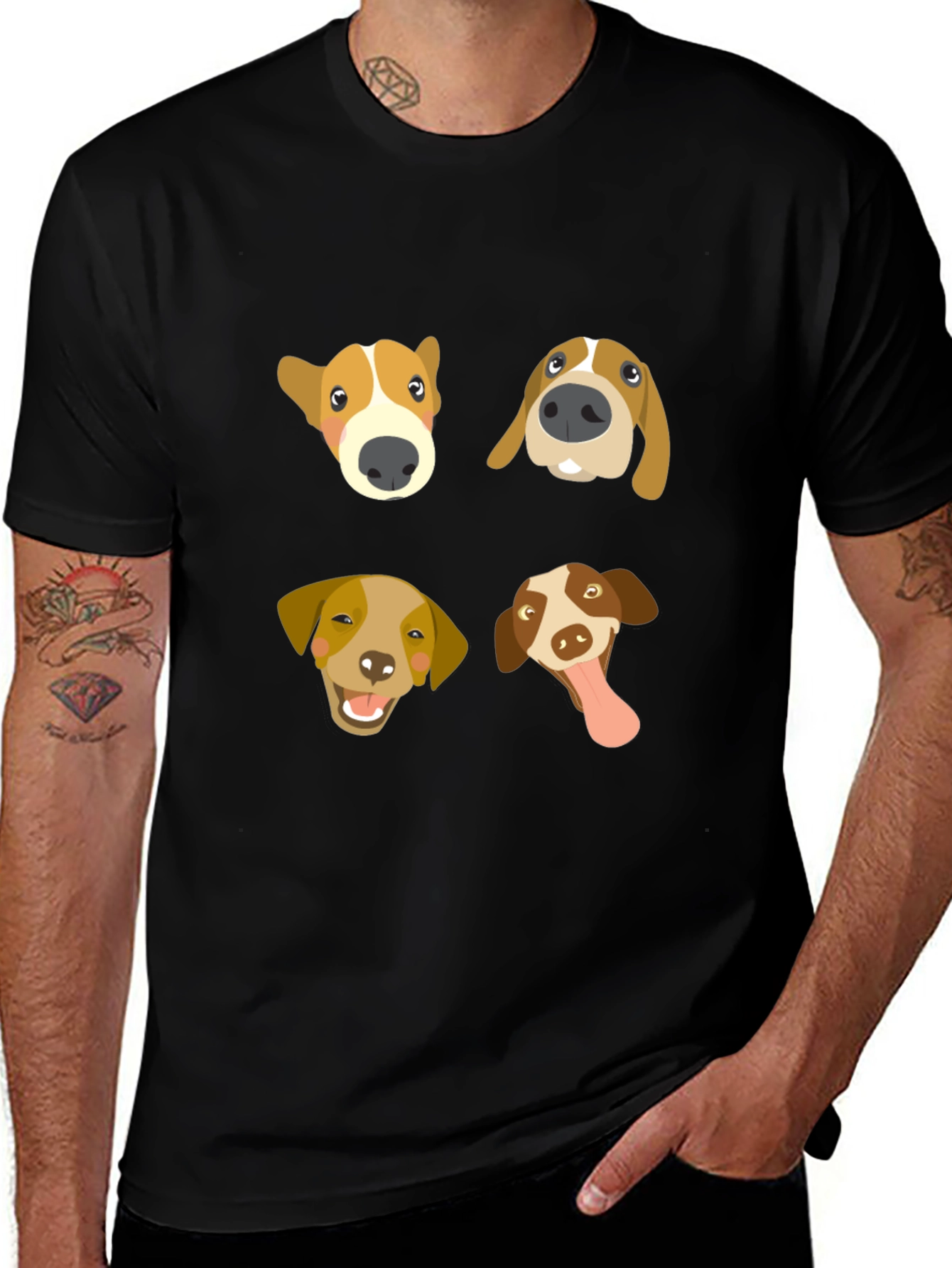 Black Dog Faces Graphic Tee - Cute Canine T-Shirt main image