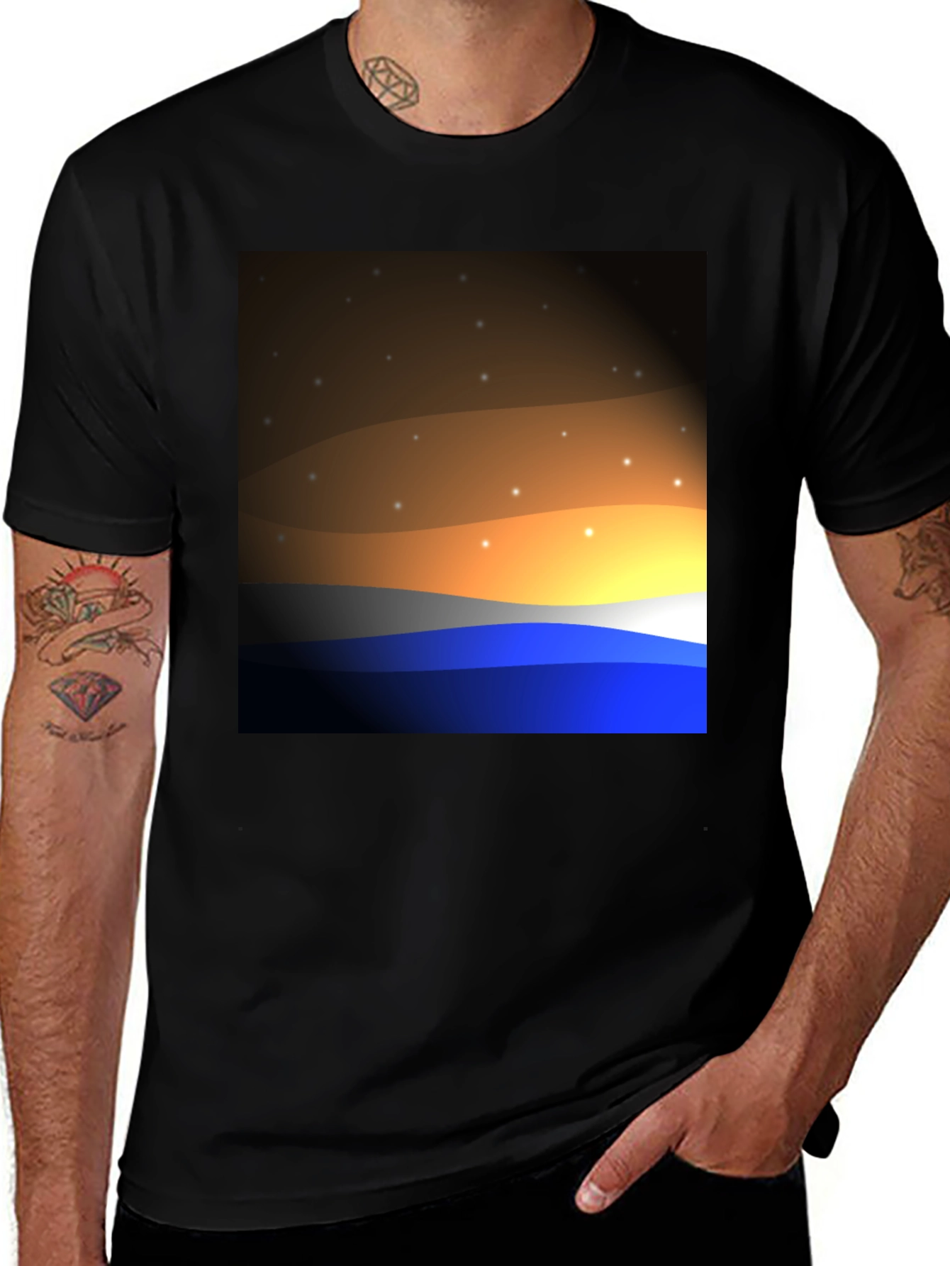 Variant 19 of Sunset Wave Graphic T-Shirt - Black Cotton Blend