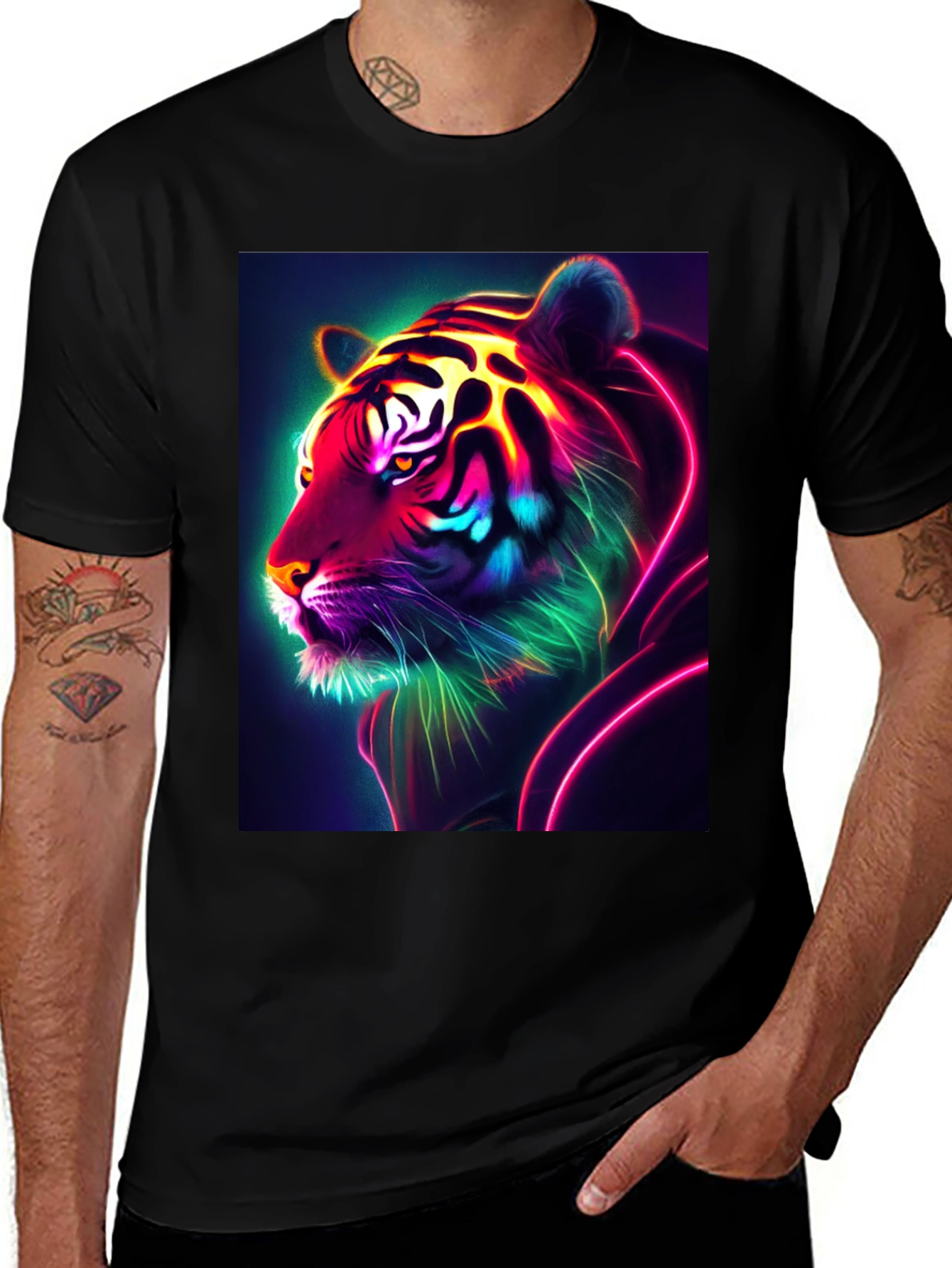 Variant 4 of Neon Tiger Graphic Tee - Bold Black Shirt