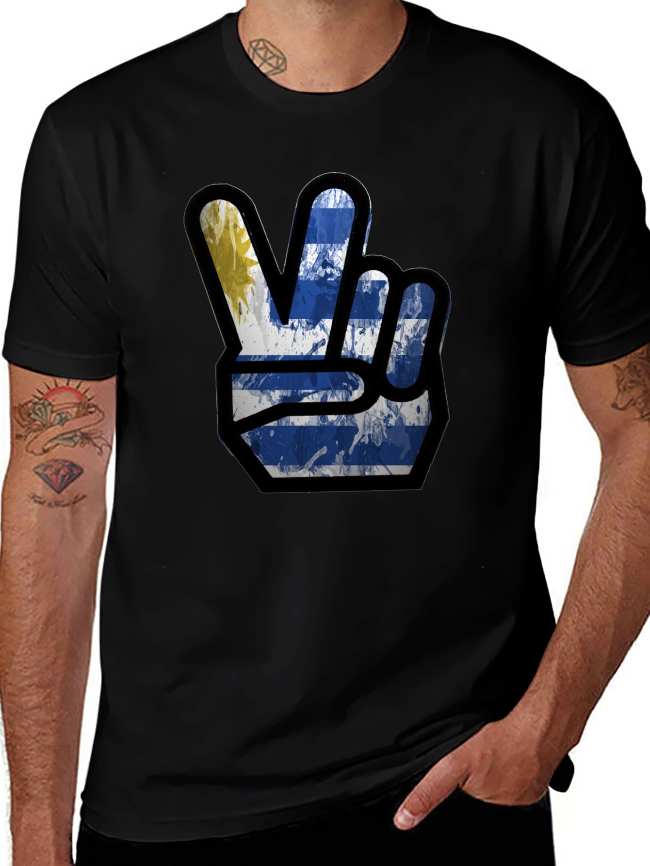 Variant 3 of Uruguay Flag Peace Sign Graphic Tee