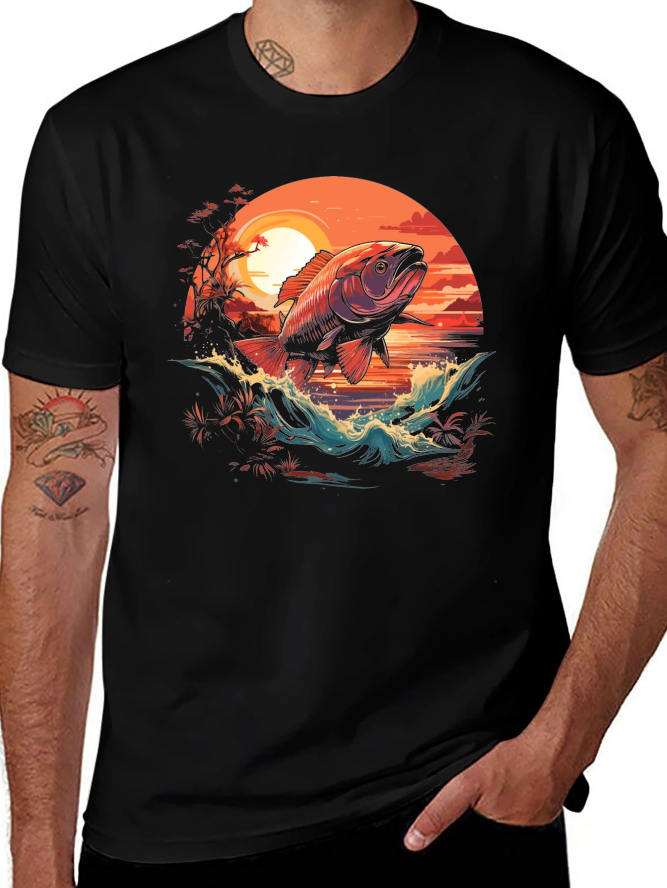 Variant 4 of Fishing Scene Graphic T-Shirt: Sunset Catch