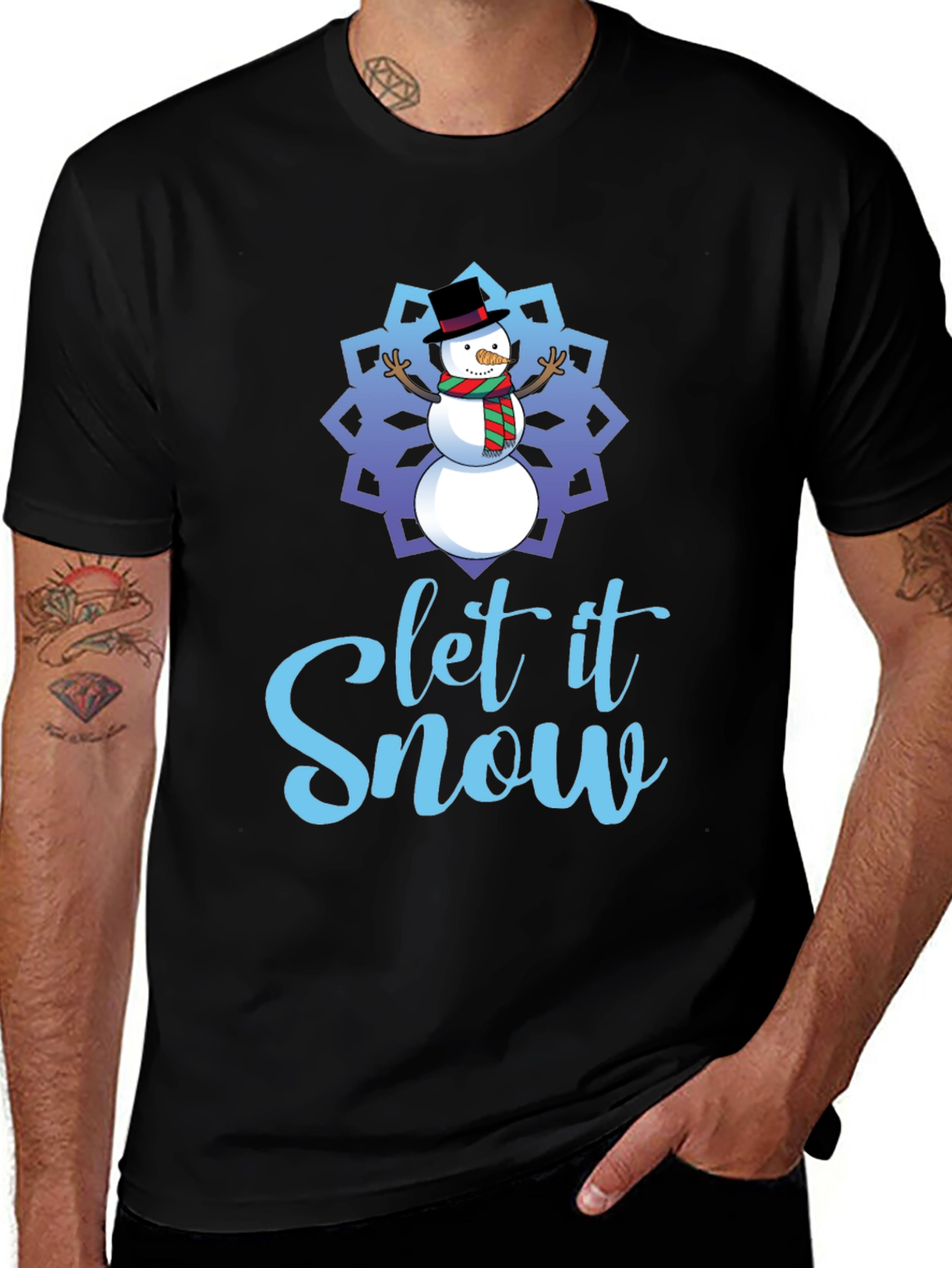 Black Let it Snow Snowman Holiday T-Shirt main image