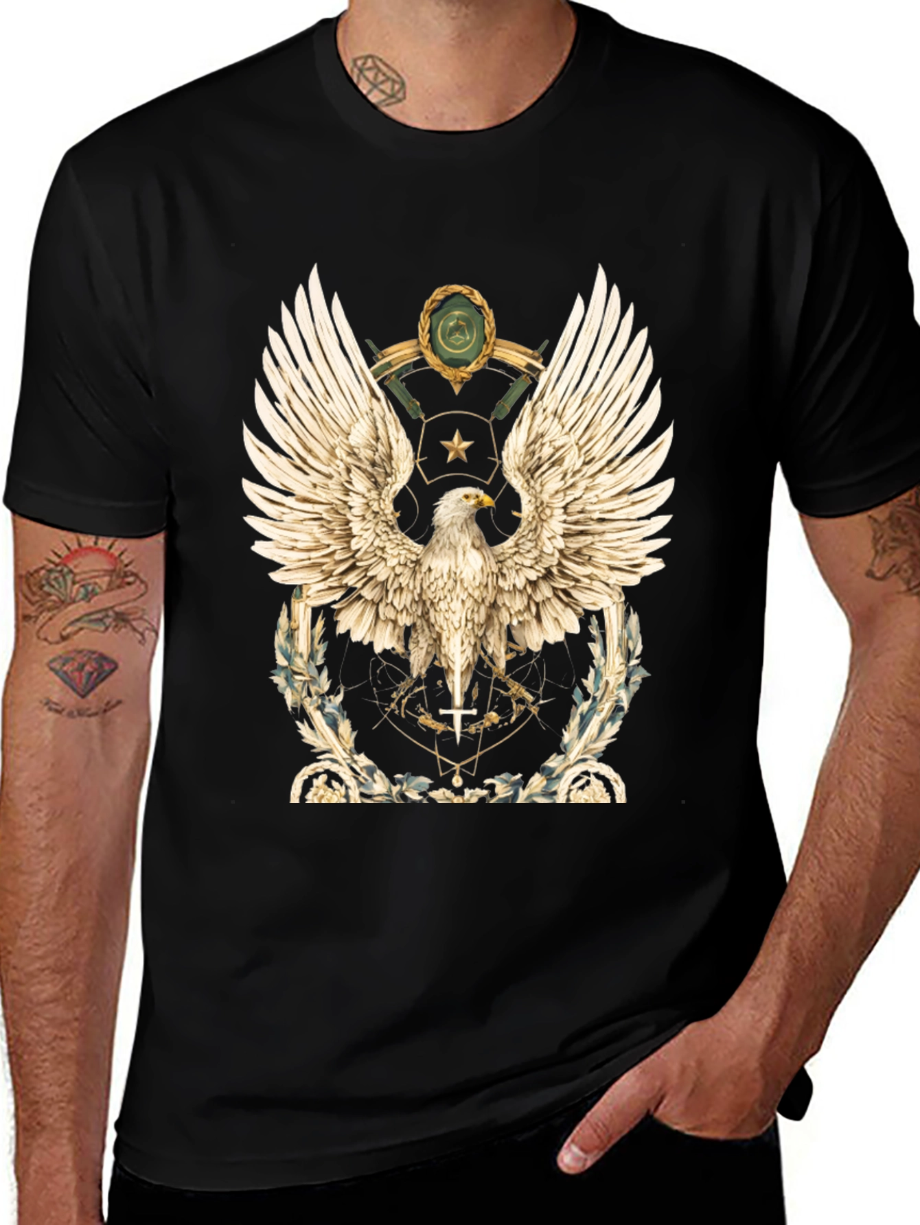 Variant 30 of Eagle Crest Graphic Tee - Black Cotton T-Shirt