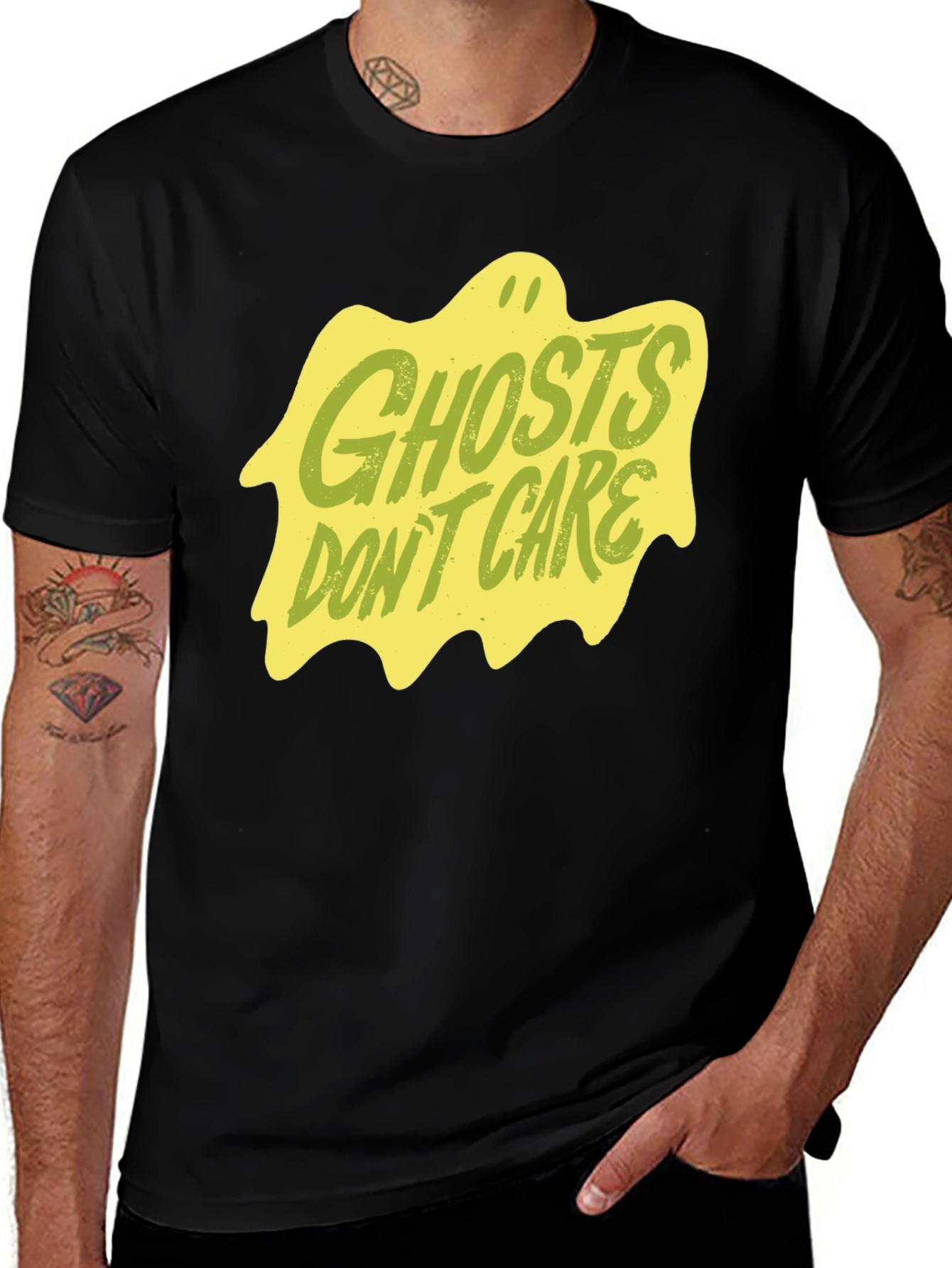 Variant 2 of Ghost Don't Care Graphic Tee - Men's Black T-Shirt