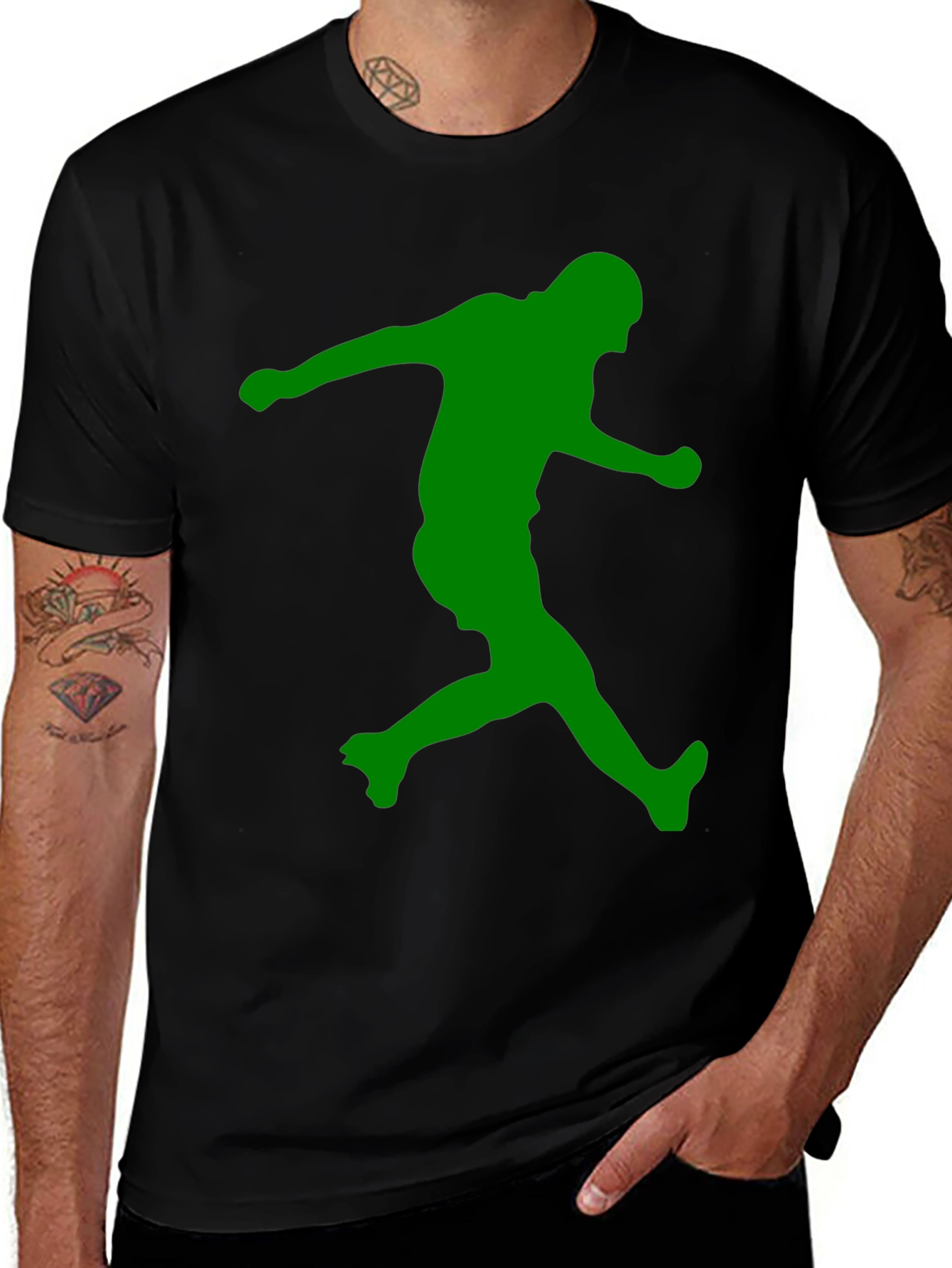 Variant 10 of Men's Black Tee - Green Sports Silhouette