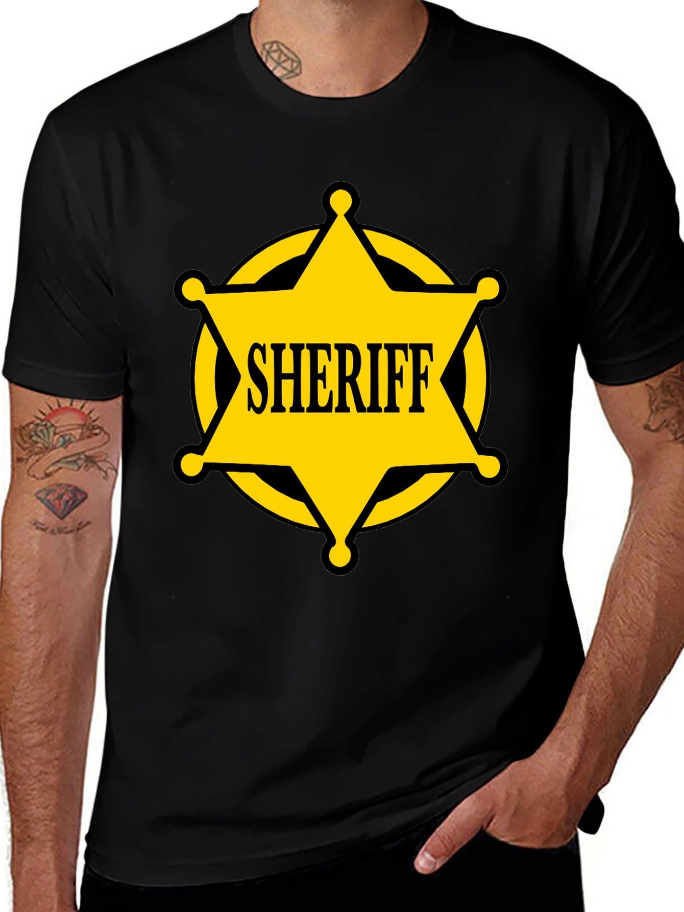 Sheriff Star Graphic Tee - Black Cotton T-Shirt