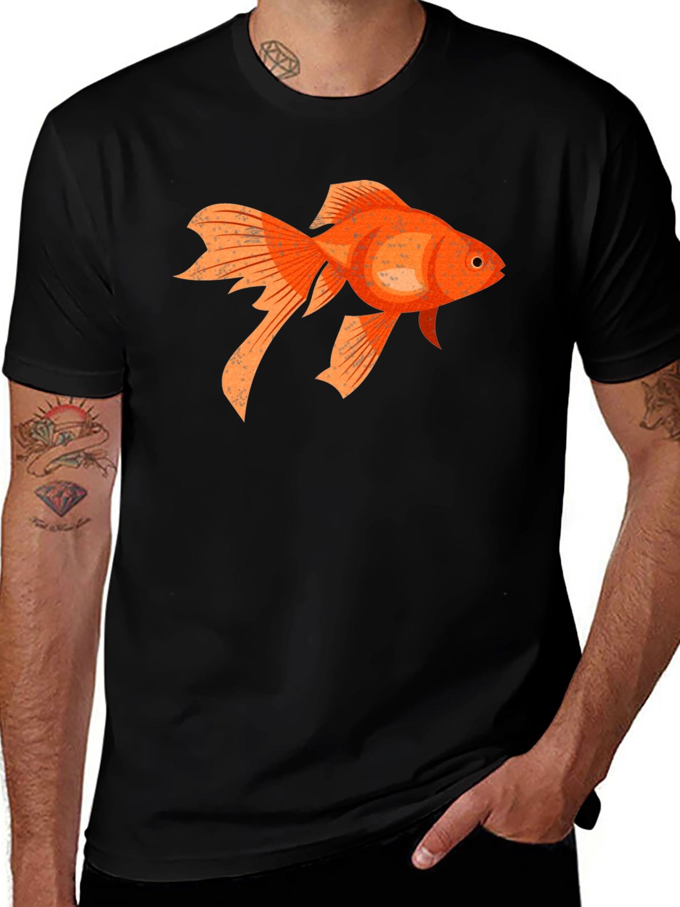 Variant 30 of Goldfish Graphic Print Black Cotton T-Shirt