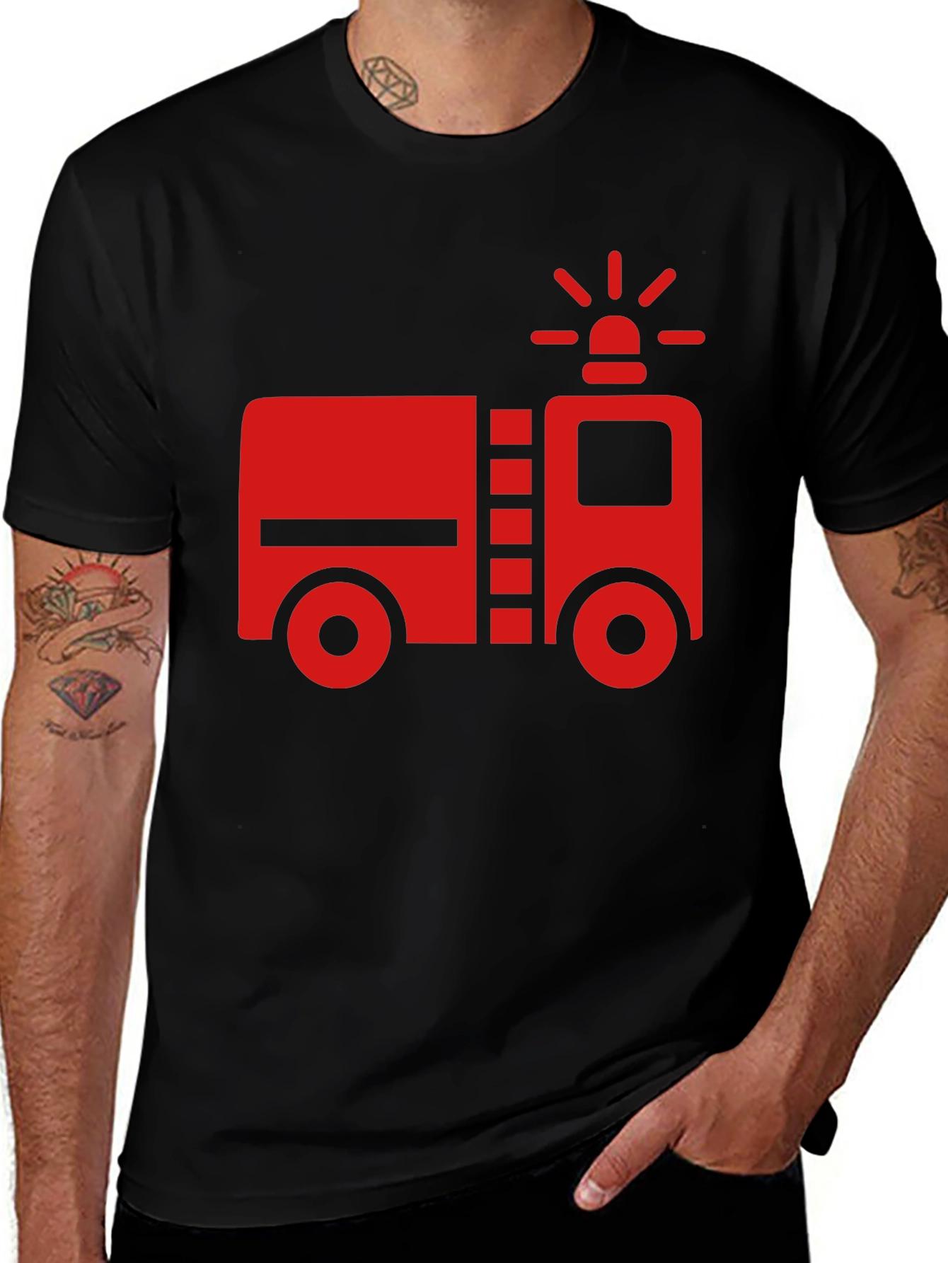 Variant 25 of Fire Truck Graphic T-Shirt - Black Cotton Tee